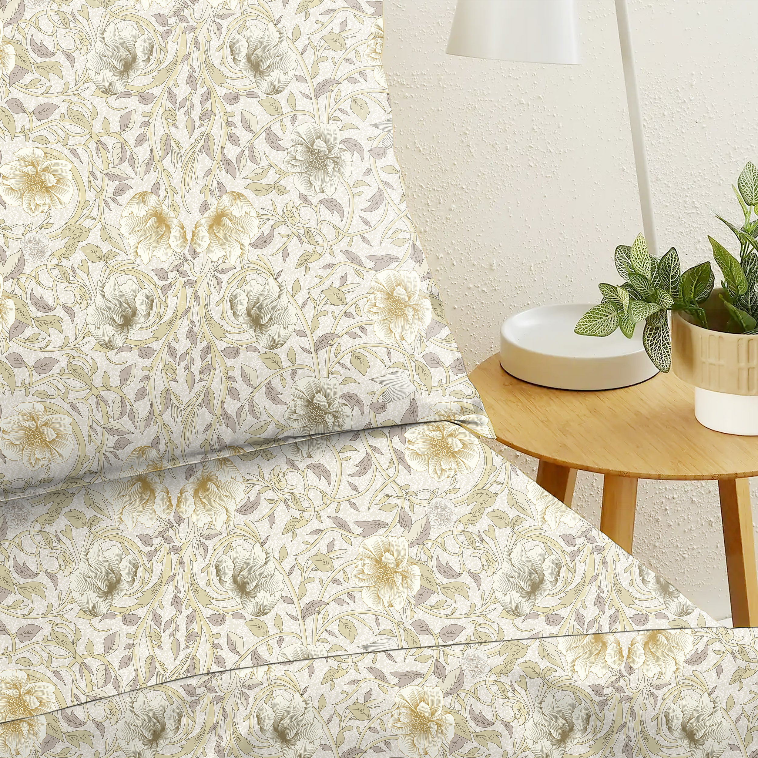 Heritage Cream Bedsheet for Double Bed with 2 PillowCovers King Size (104" X 90")
