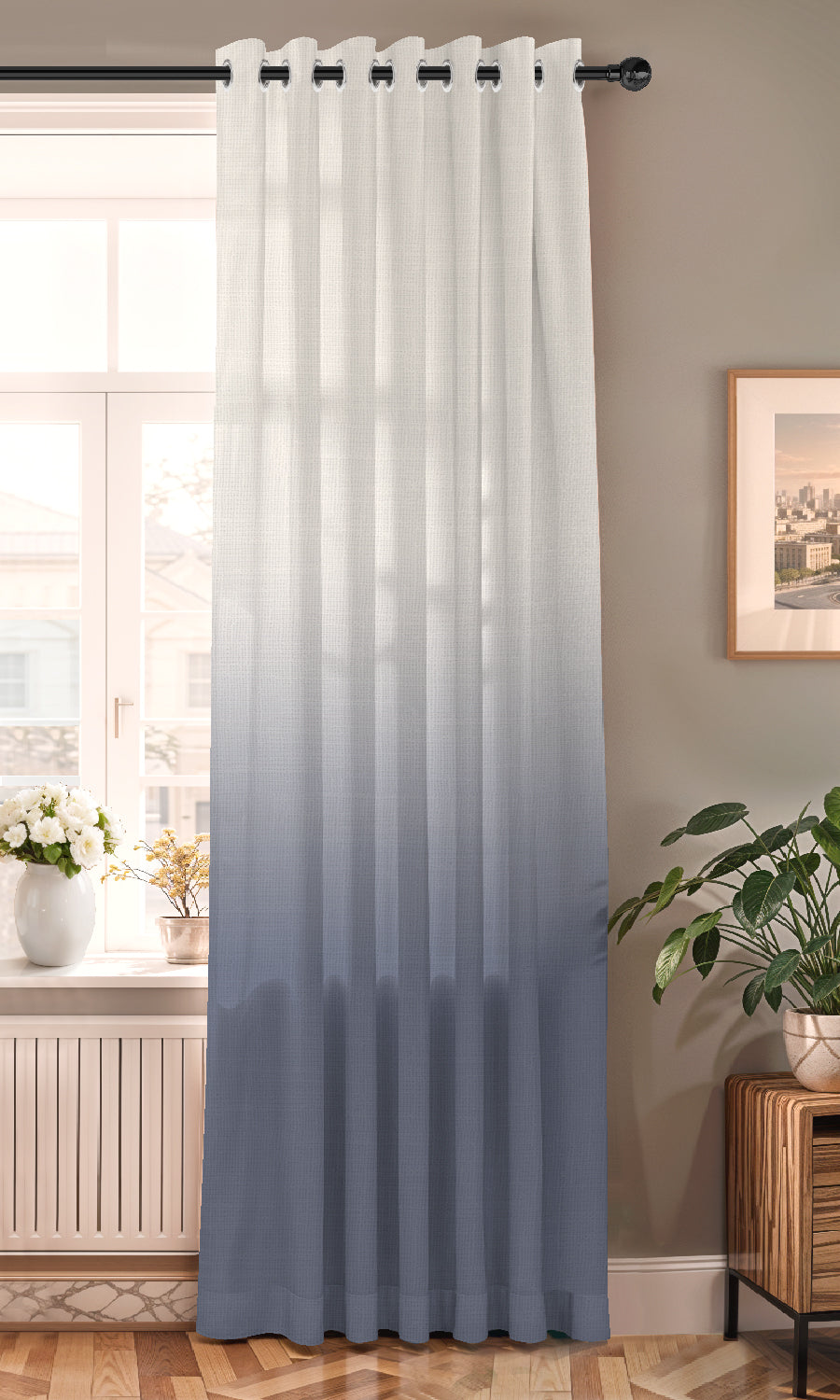 PEARL STEEL BLUE DIGITAL PRINTED SHEER CURTAIN