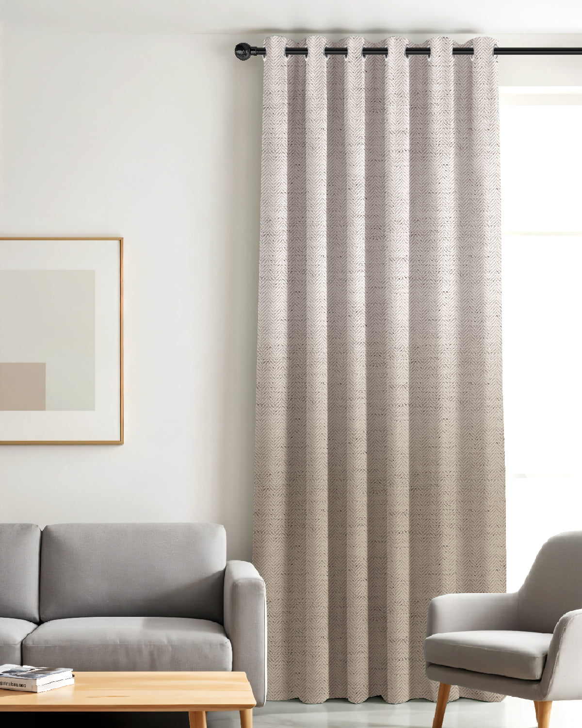 KIVORA BEIGE PRINTED ROOM DARKENING CURTAIN