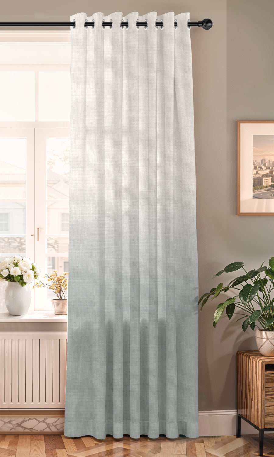 PEARL SEA GREEN DIGITAL PRINTED SHEER CURTAIN