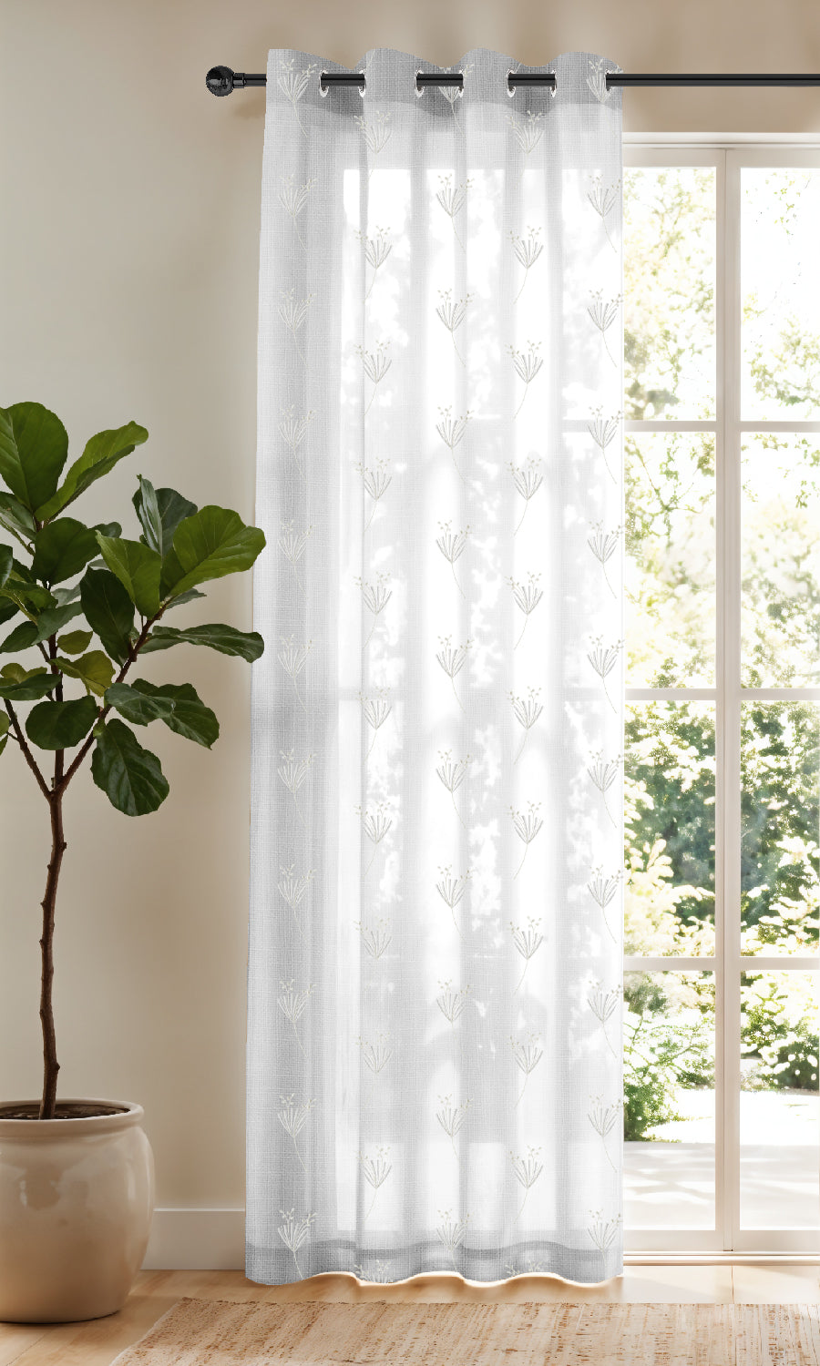DAISY WHITE ROOM DARKENING EMBROIDERED SHEER CURTAIN