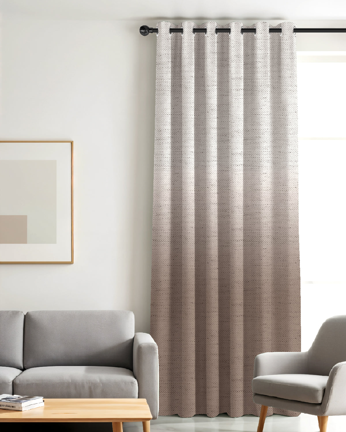 KIVORA BROWN PRINTED ROOM DARKENING CURTAIN
