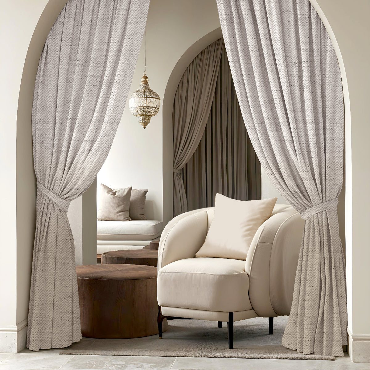 KIVORA BEIGE PRINTED ROOM DARKENING CURTAIN