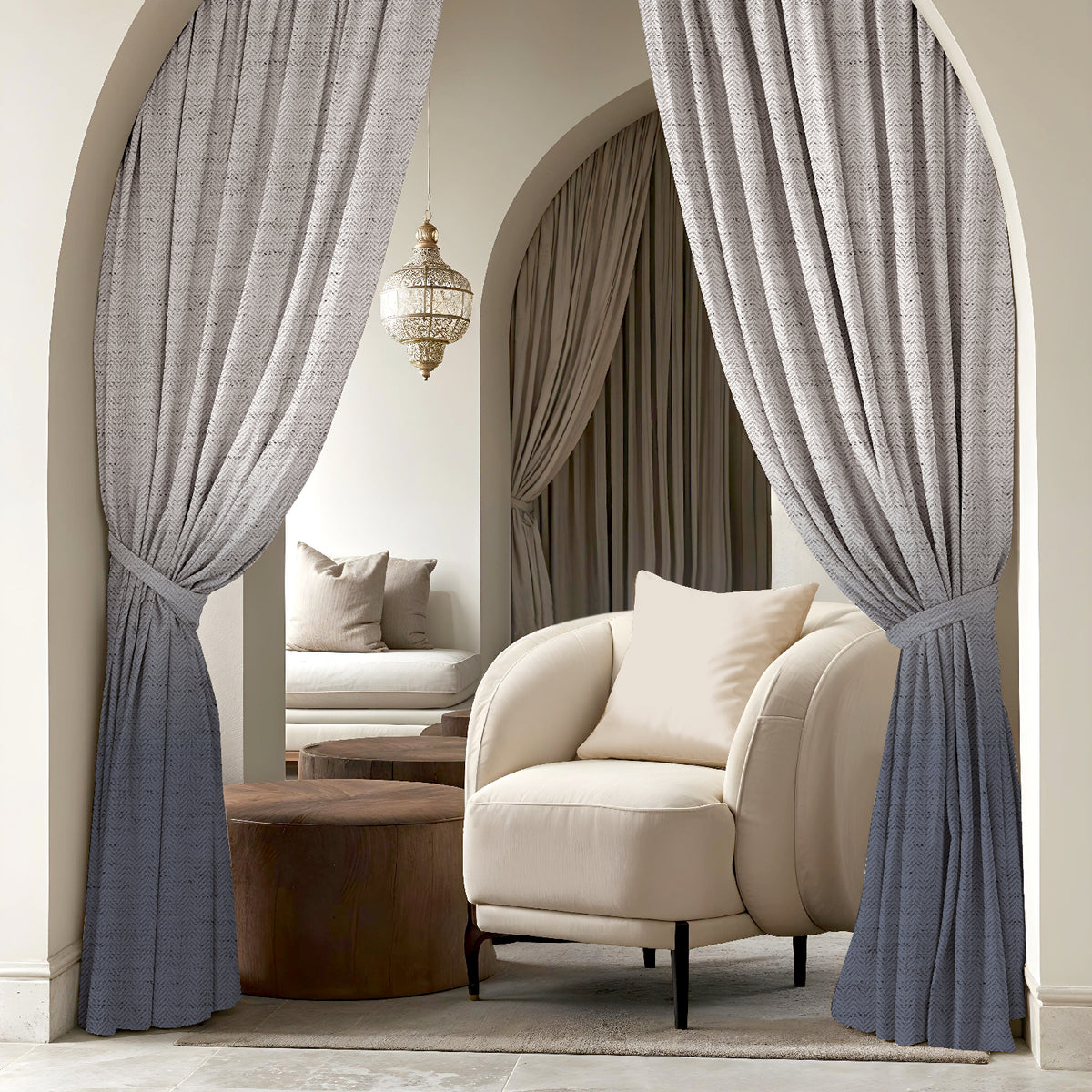 KIVORA STEEL BLUE PRINTED ROOM DARKENING CURTAIN