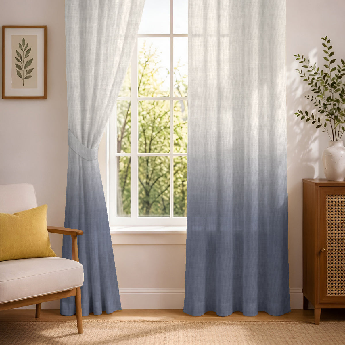 PEARL STEEL BLUE DIGITAL PRINTED SHEER CURTAIN