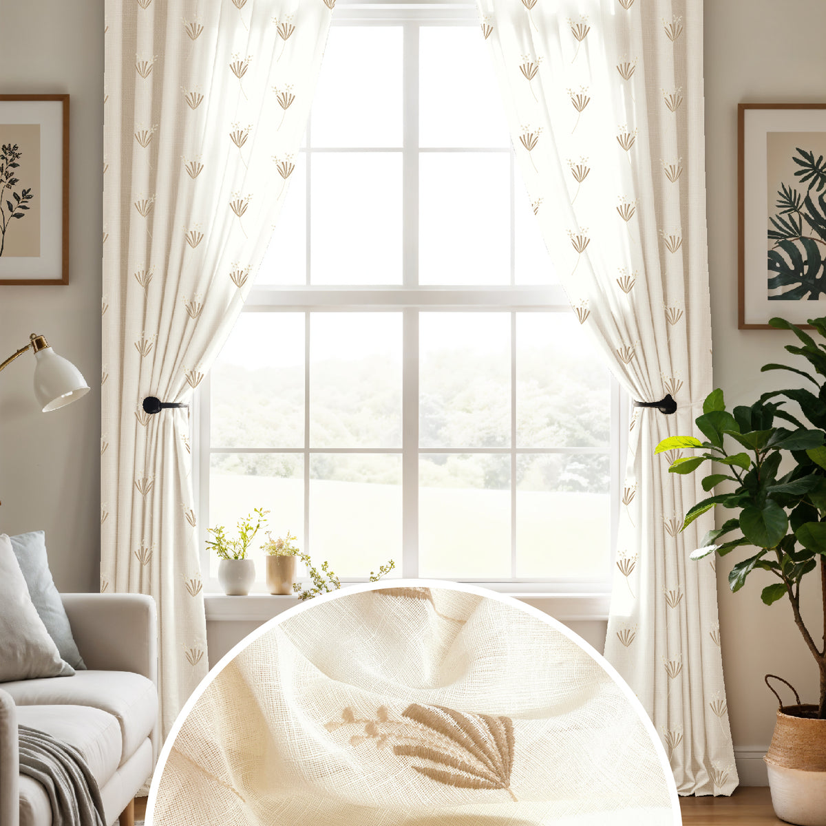 DAISY BEIGE ROOM DARKENING EMBROIDERED SHEER CURTAIN