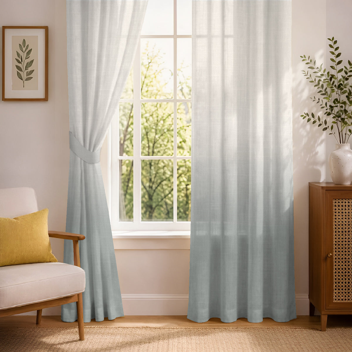 PEARL SEA GREEN DIGITAL PRINTED SHEER CURTAIN