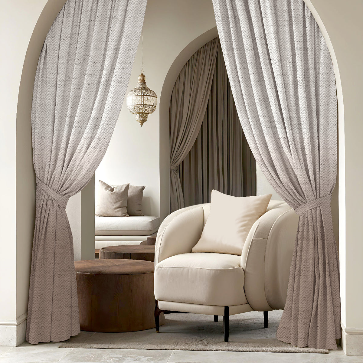 KIVORA BROWN PRINTED ROOM DARKENING CURTAIN
