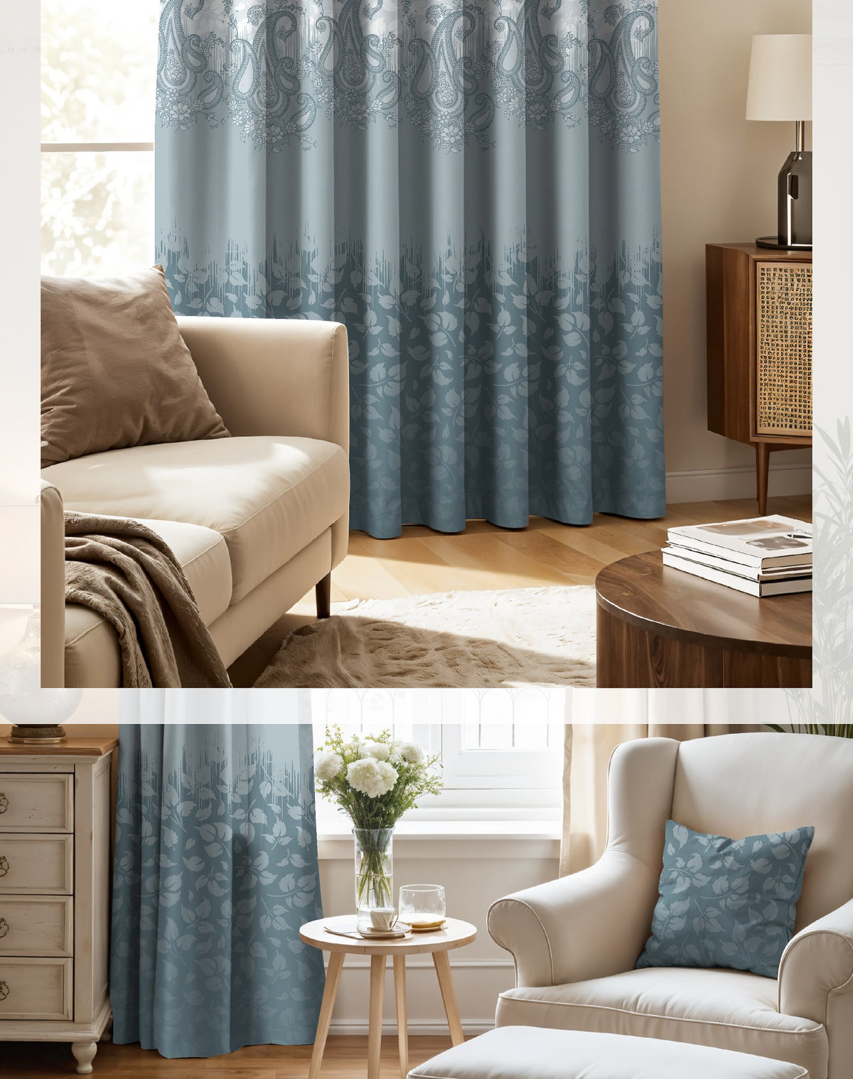 NAZAAKAT AQUA PRINTED ROOM DARKENING CURTAIN