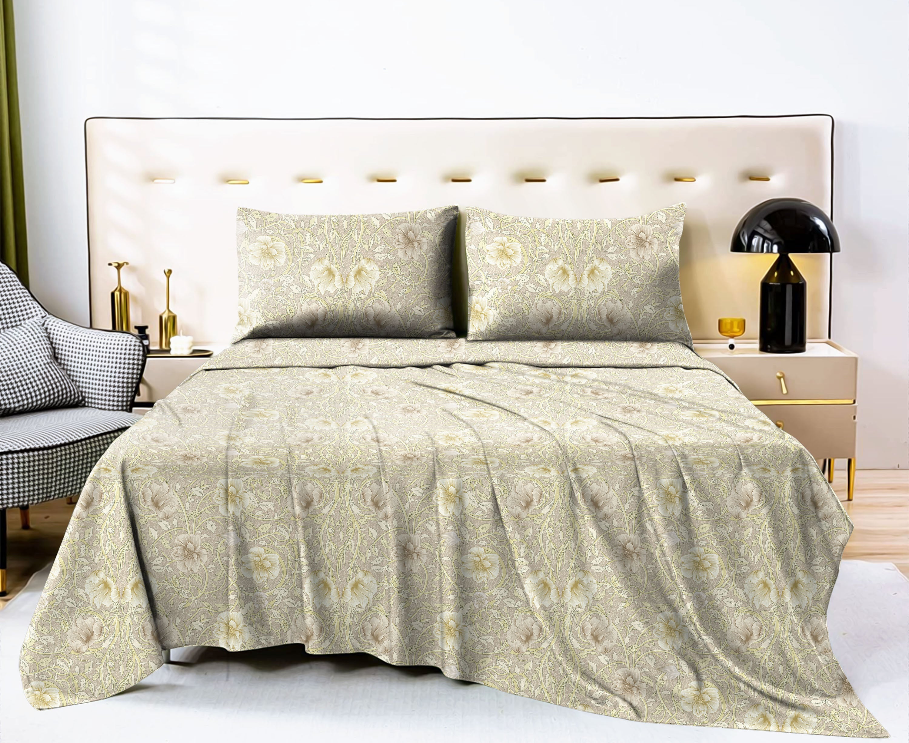 Heritage Beige Bedsheet for Double Bed with 2 PillowCovers Size (104" X 90")