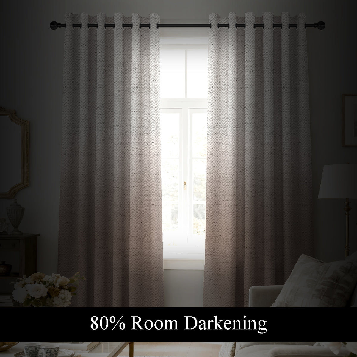 KIVORA BROWN PRINTED ROOM DARKENING CURTAIN