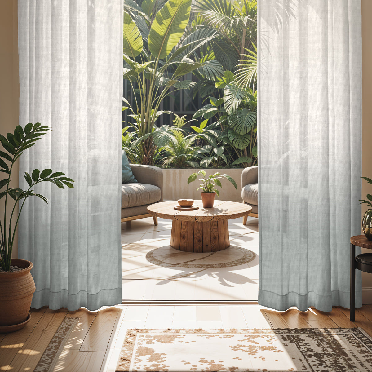 PEARL SEA GREEN DIGITAL PRINTED SHEER CURTAIN