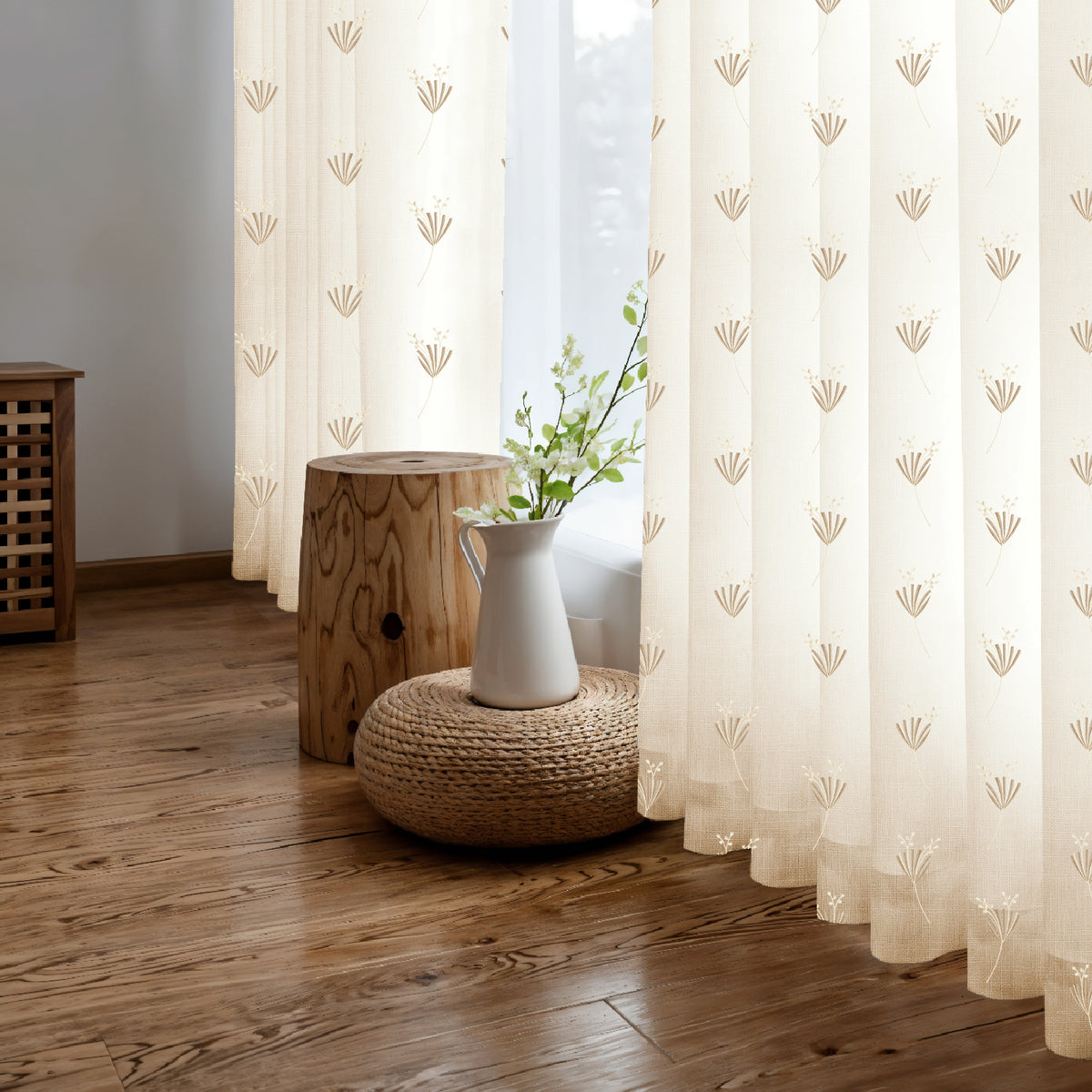 DAISY BEIGE ROOM DARKENING EMBROIDERED SHEER CURTAIN