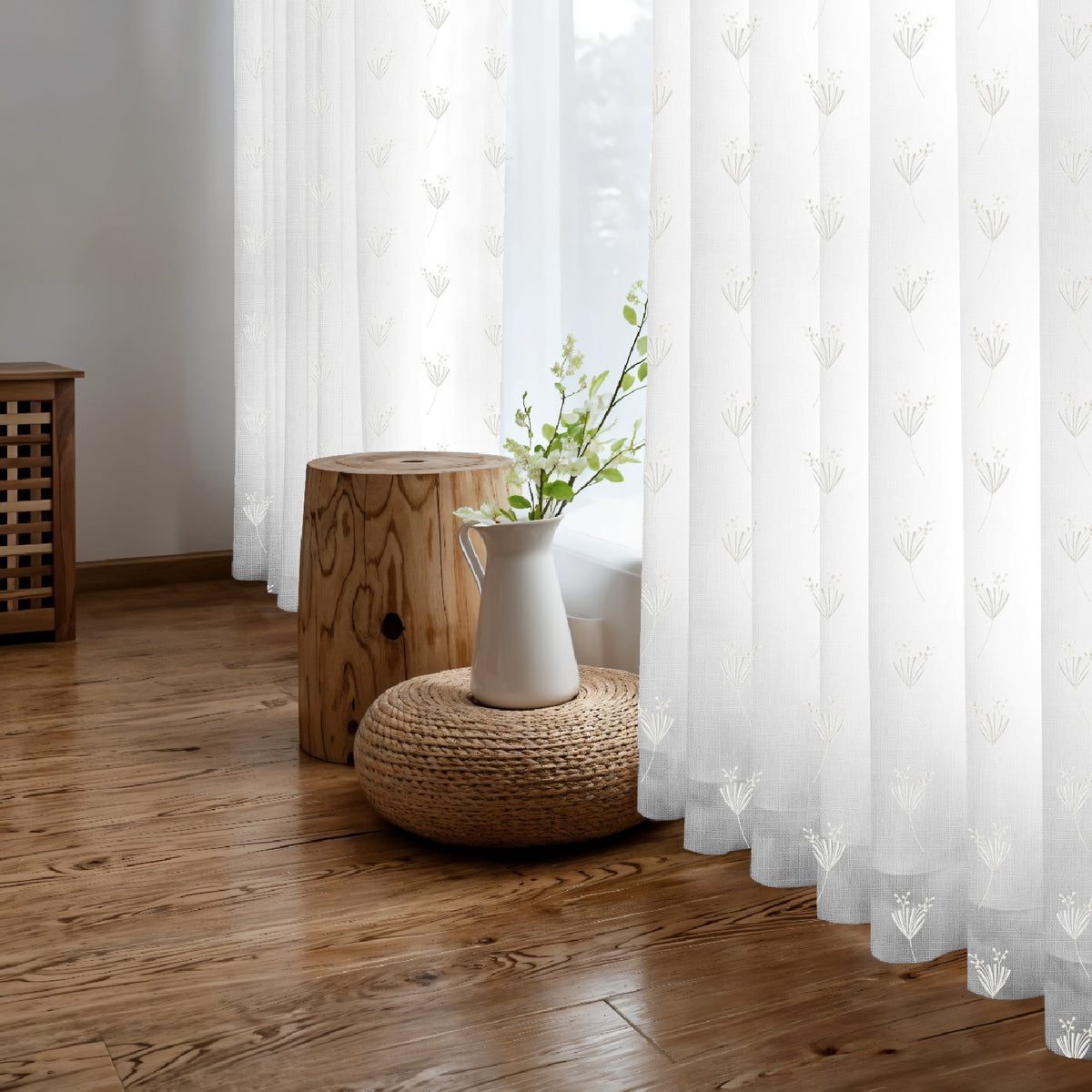 DAISY WHITE ROOM DARKENING EMBROIDERED SHEER CURTAIN