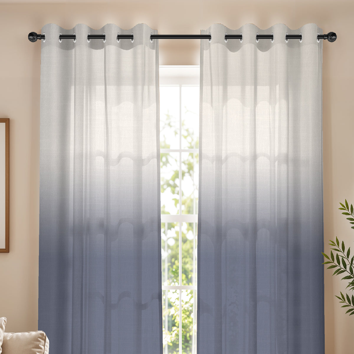 PEARL STEEL BLUE DIGITAL PRINTED SHEER CURTAIN