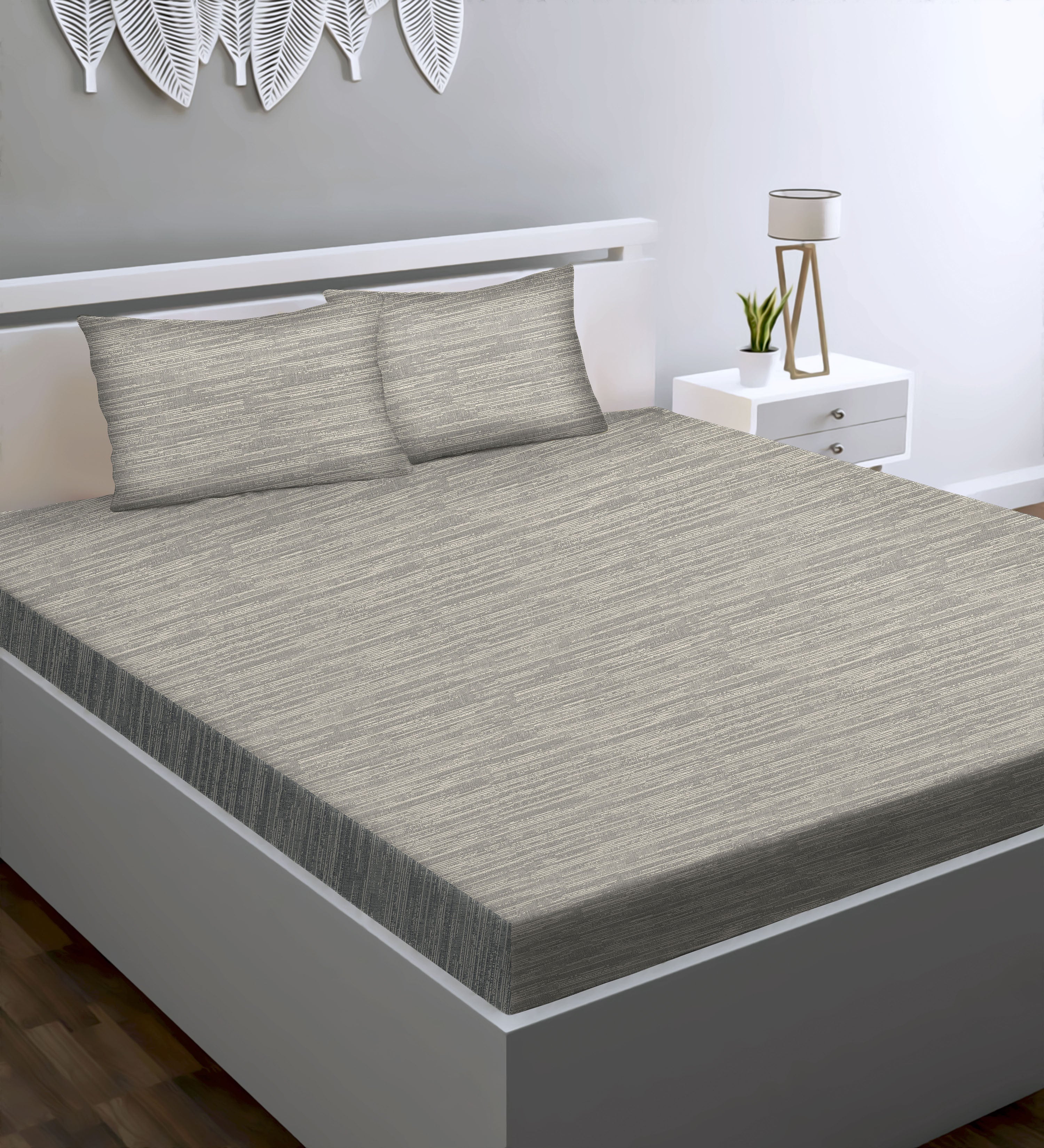 Petra Tex Silver Bedcover for Double Bed with 2 PillowCovers King Size (104" X 90")