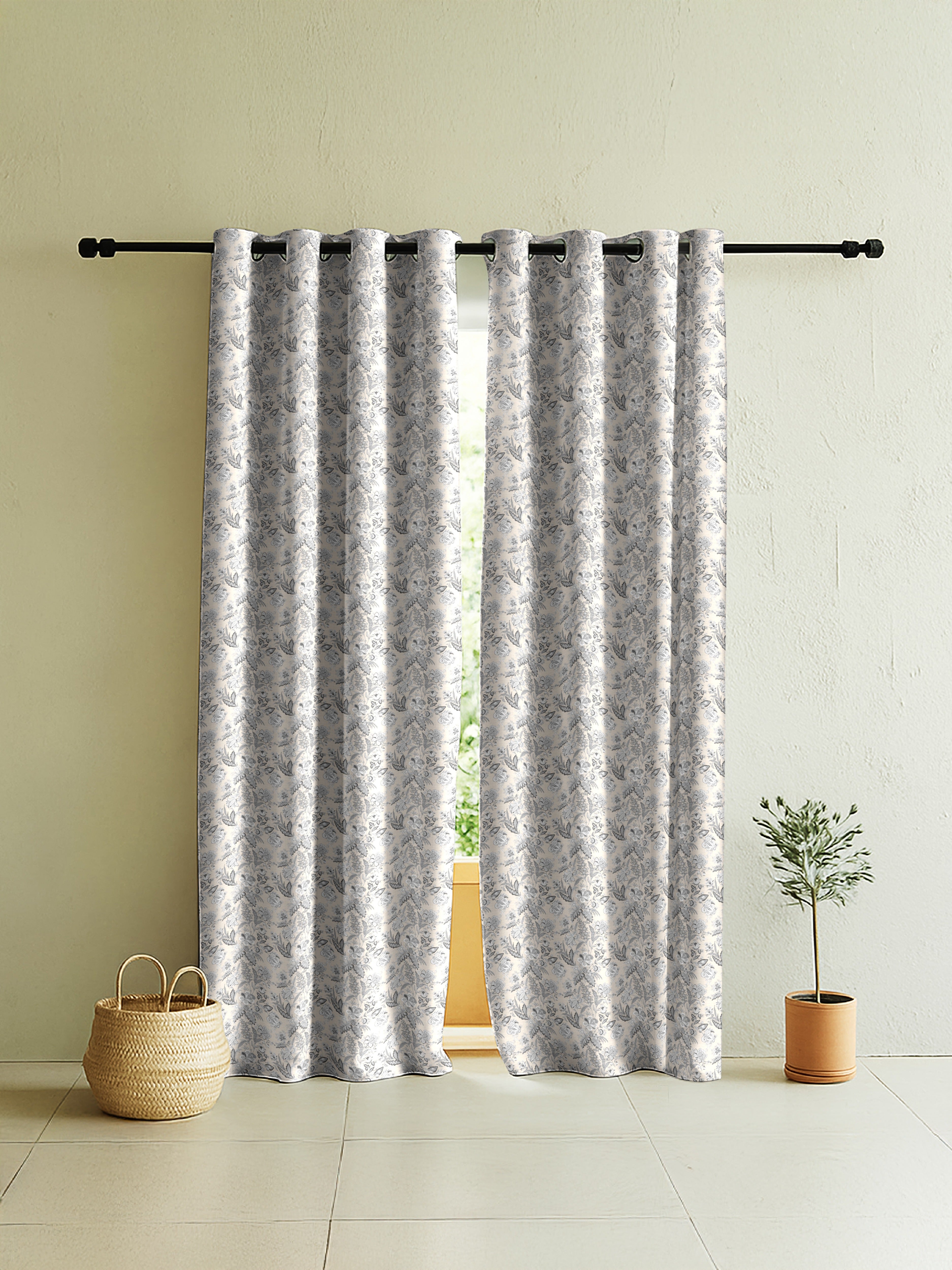 CALVIA MATTY GREY PRINTED ROOM DARKENER CURTAIN