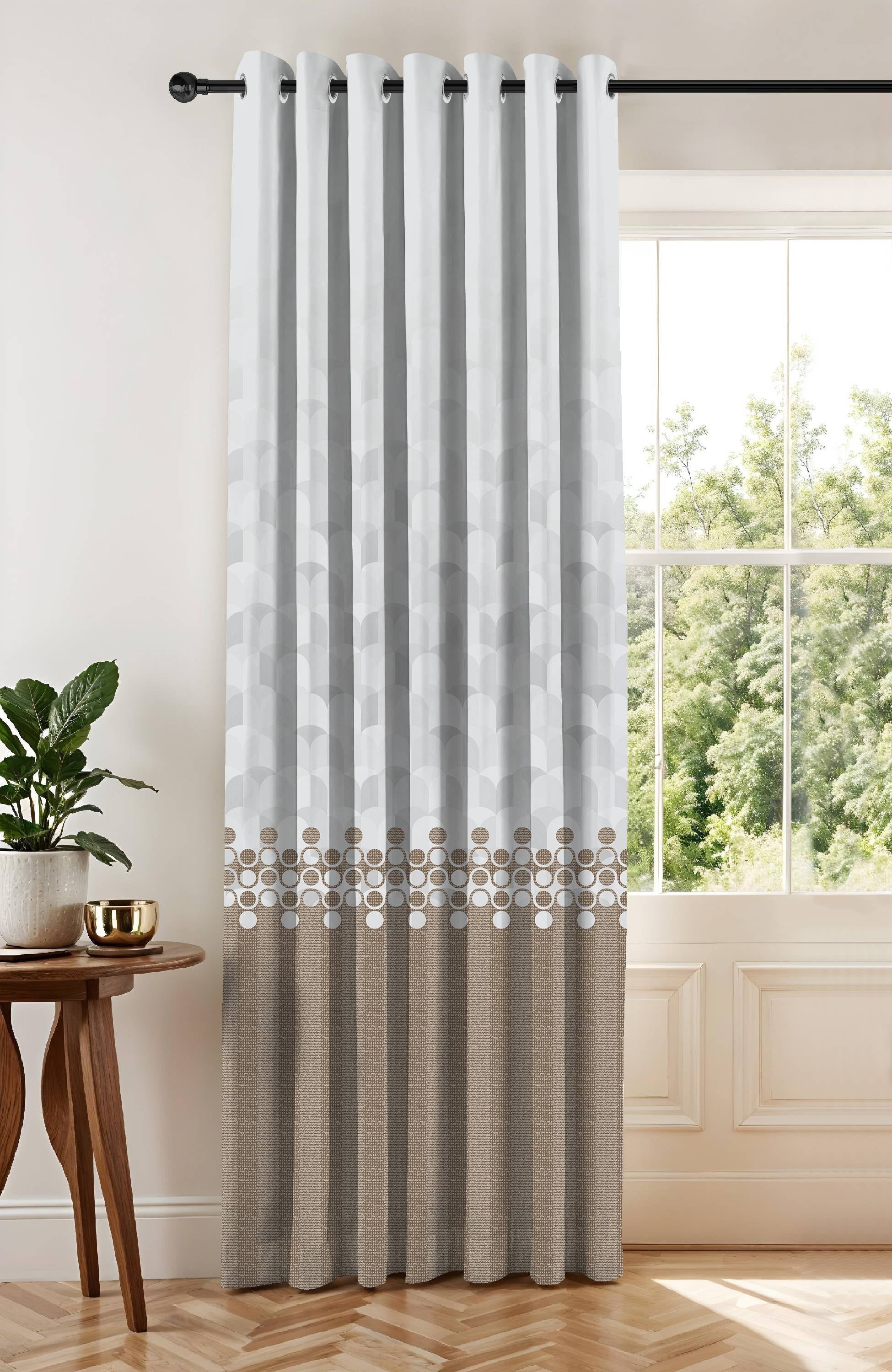 BLUSH COFFEE PRINTED ROOM DARKENING CURTAIN
