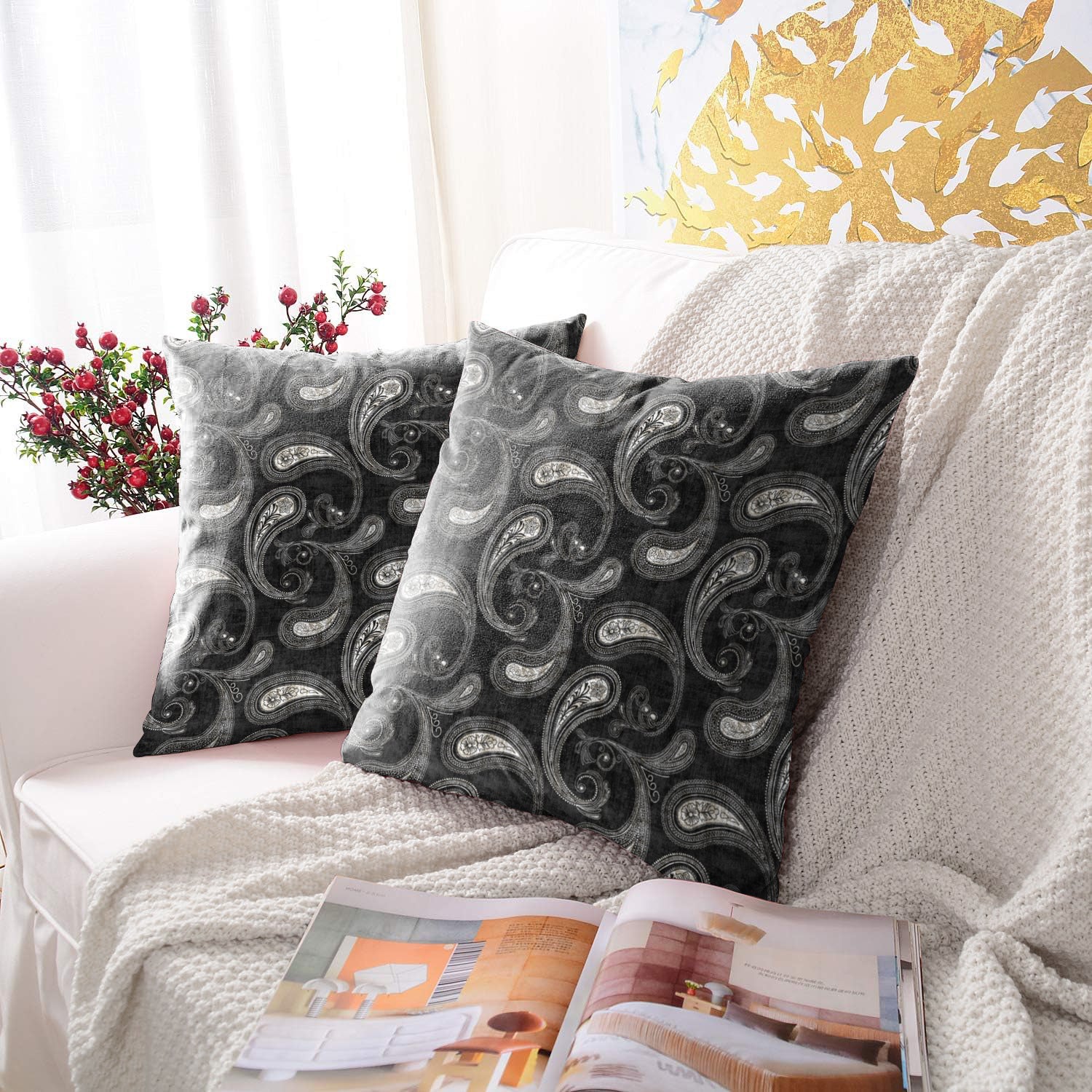 JODHPUR PAISLEY DIGITAL PRINTED CUSHION COVER BLACK (Pack of 2)