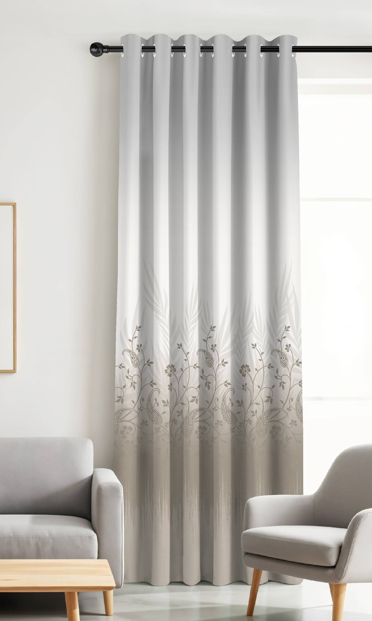 VINTORA TAUPE PRINTED ROOM DARKENING CURTAIN