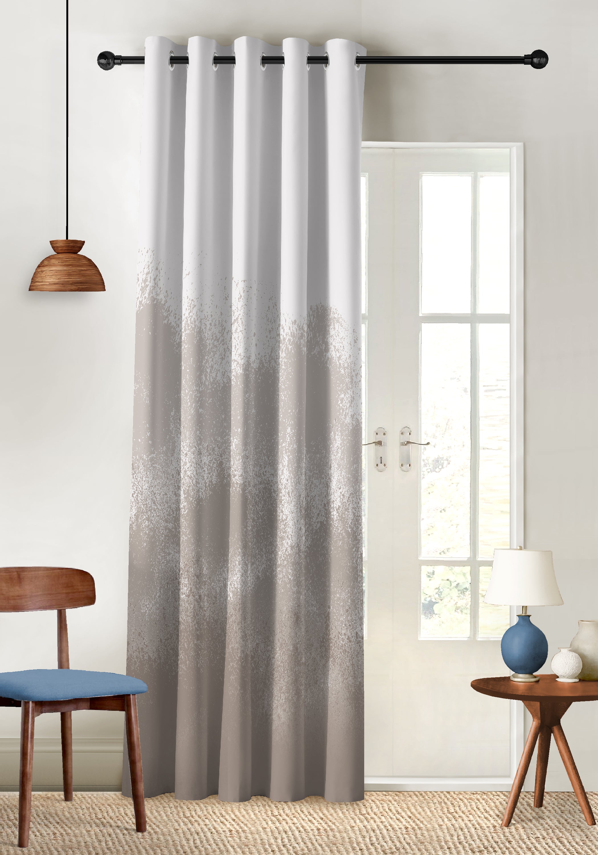 AUREX WARM GREY PRINTED ROOM DARKENING CURTAIN