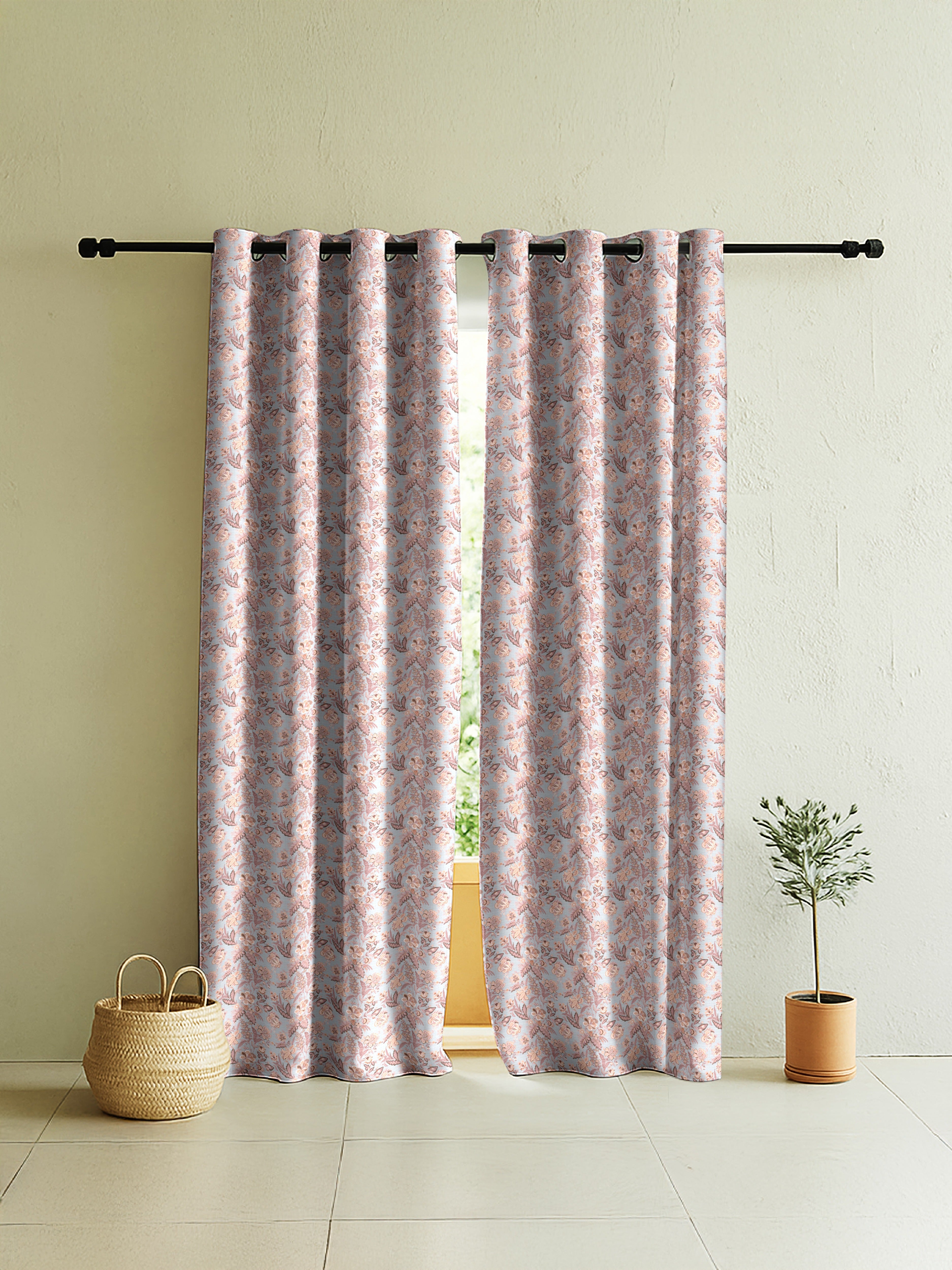 CALVIA MATTY PINK PRINTED ROOM DARKENER CURTAIN