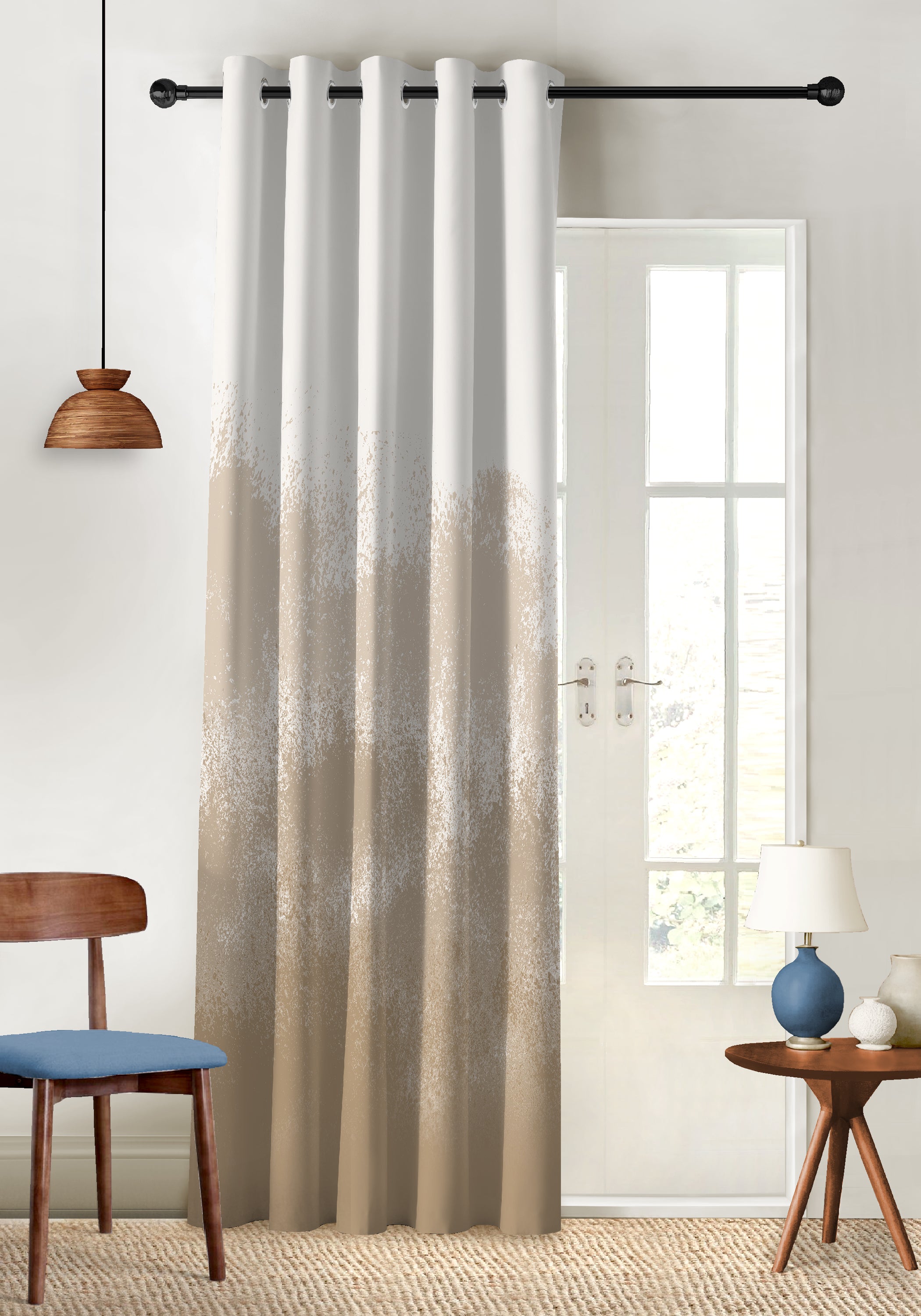 AUREX LIGHT BROWN PRINTED ROOM DARKENING CURTAIN