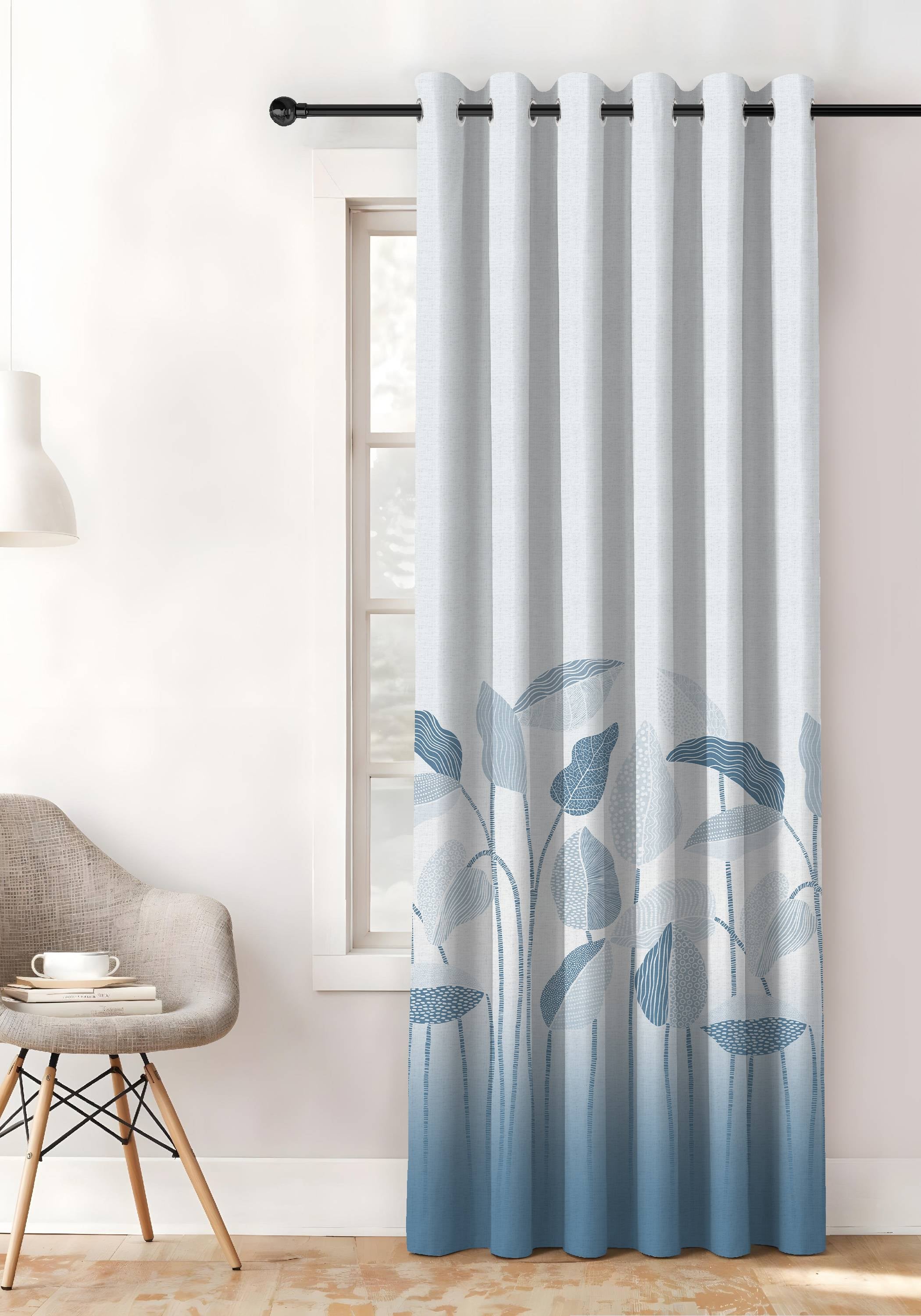 GRACE BLUE PRINTED ROOM DARKENING CURTAIN