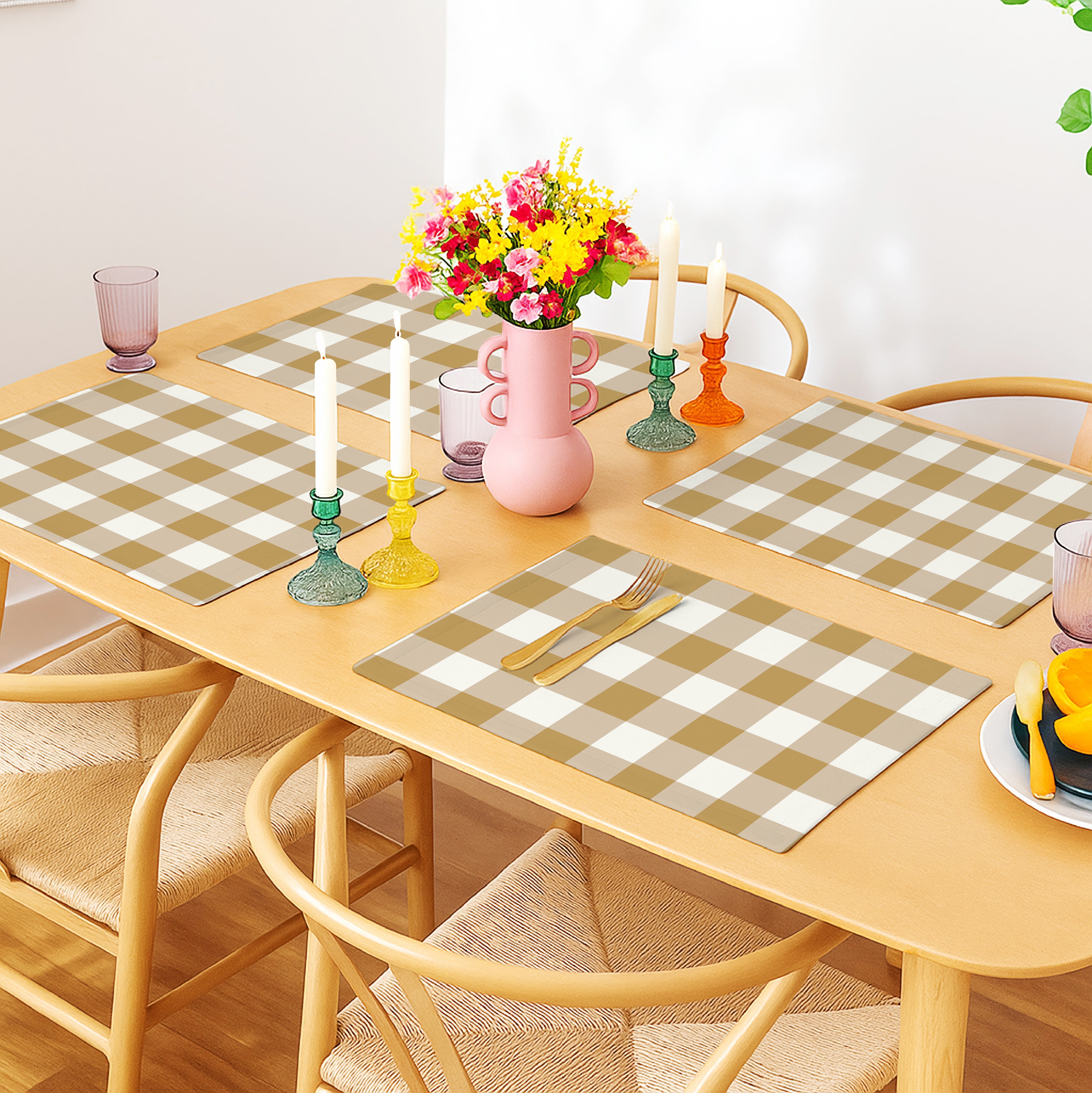 SPRING GALLERY SAND BROWN BIG CHECK REVERSIBLE PLACEMATS