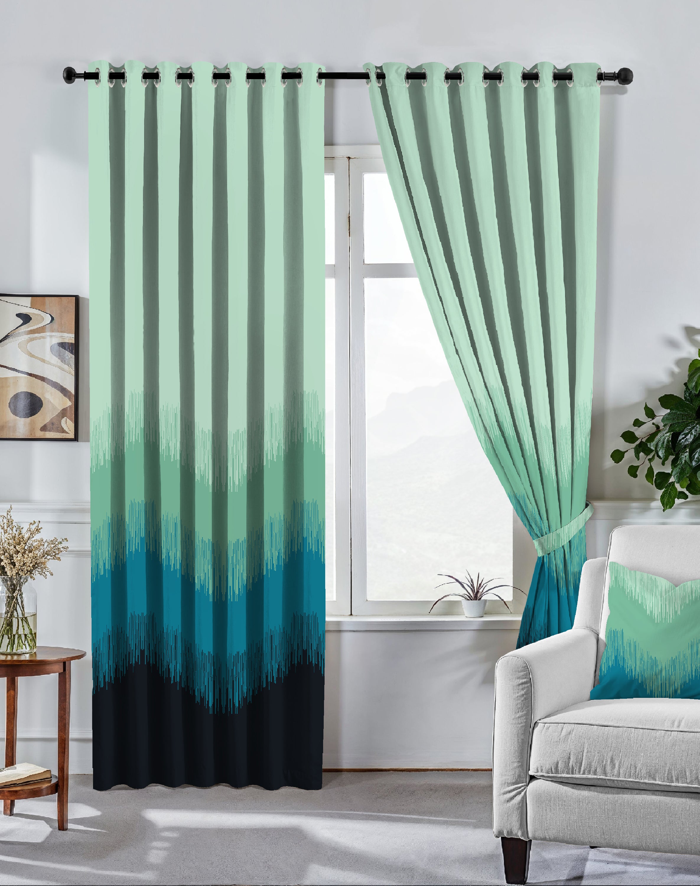 KIVO TEAL DIGITAL PRINTED BLACKOUT CURTAINS