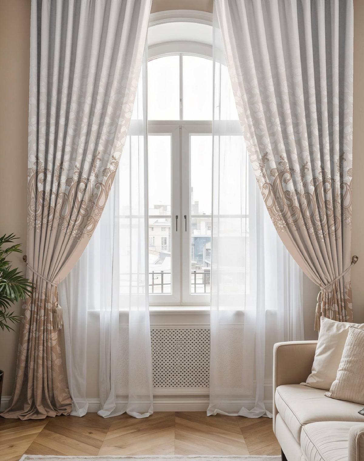 NAZAAKAT CARAMEL PRINTED ROOM DARKENING CURTAIN
