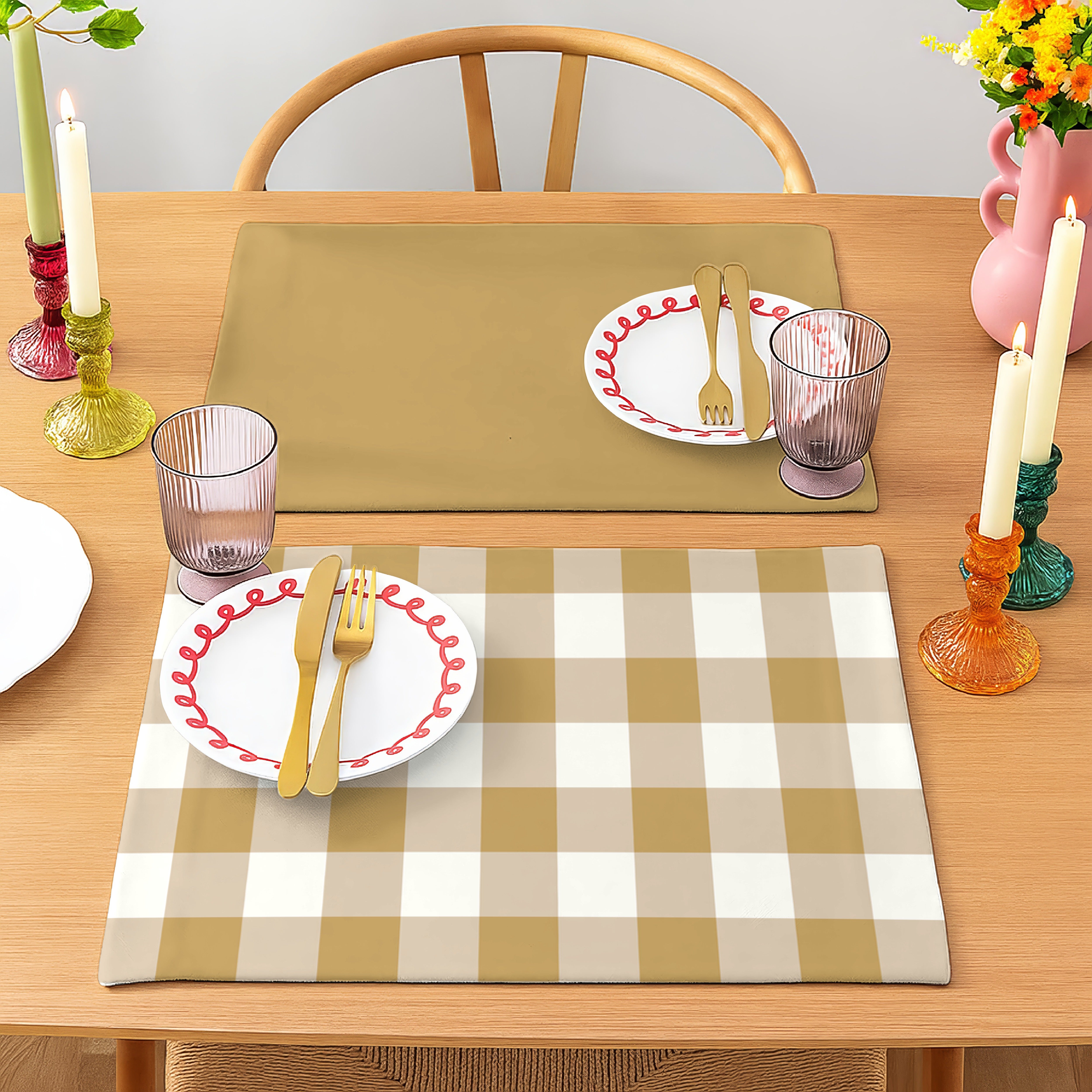SPRING GALLERY SAND BROWN BIG CHECK REVERSIBLE PLACEMATS