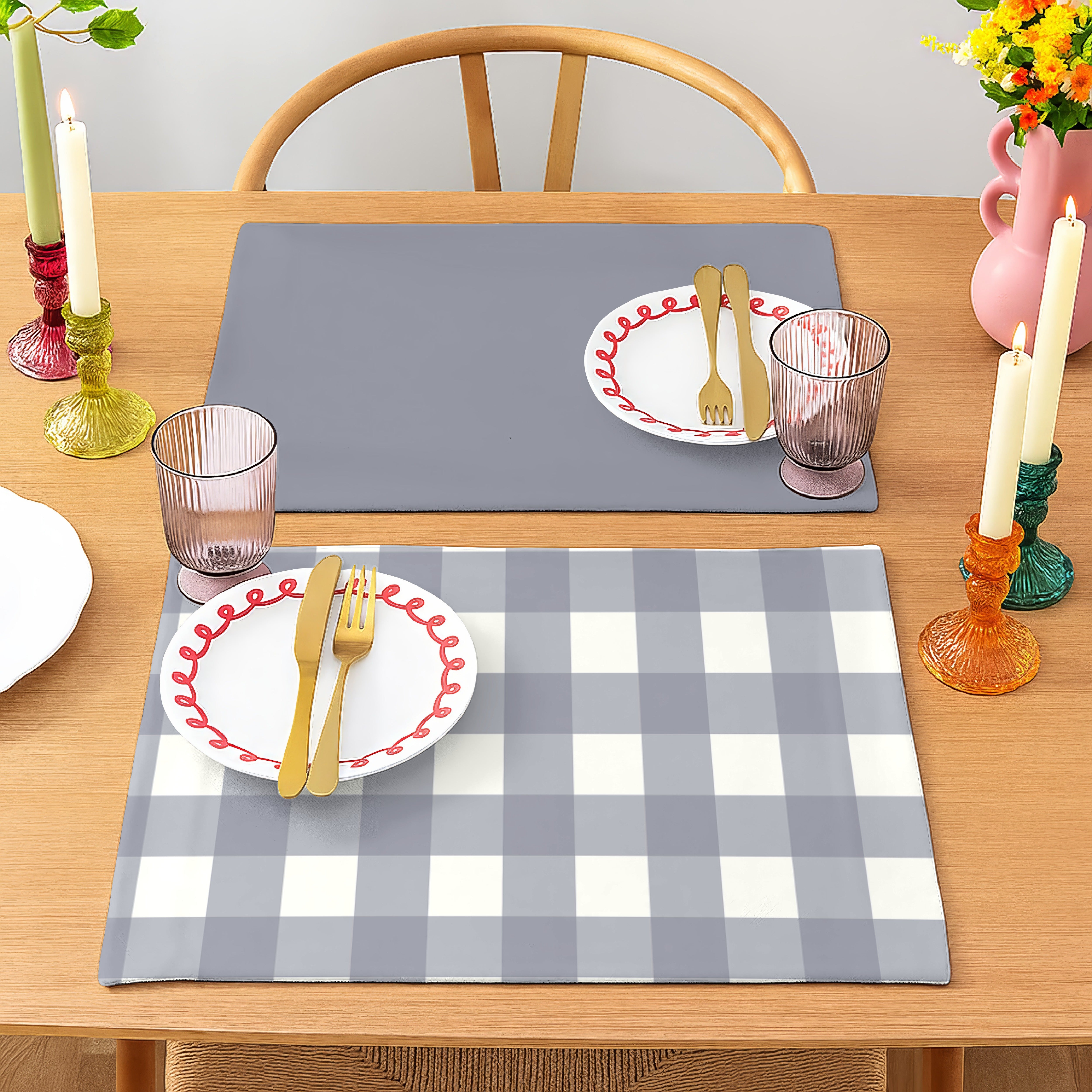 SPRING GALLERY GREY BIG CHECK REVERSIBLE PLACEMATS