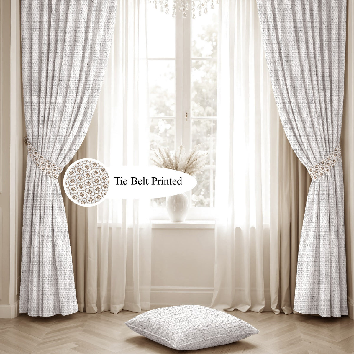 LINARA PEARL WHITE PRINTED ROOM DARKENING CURTAIN