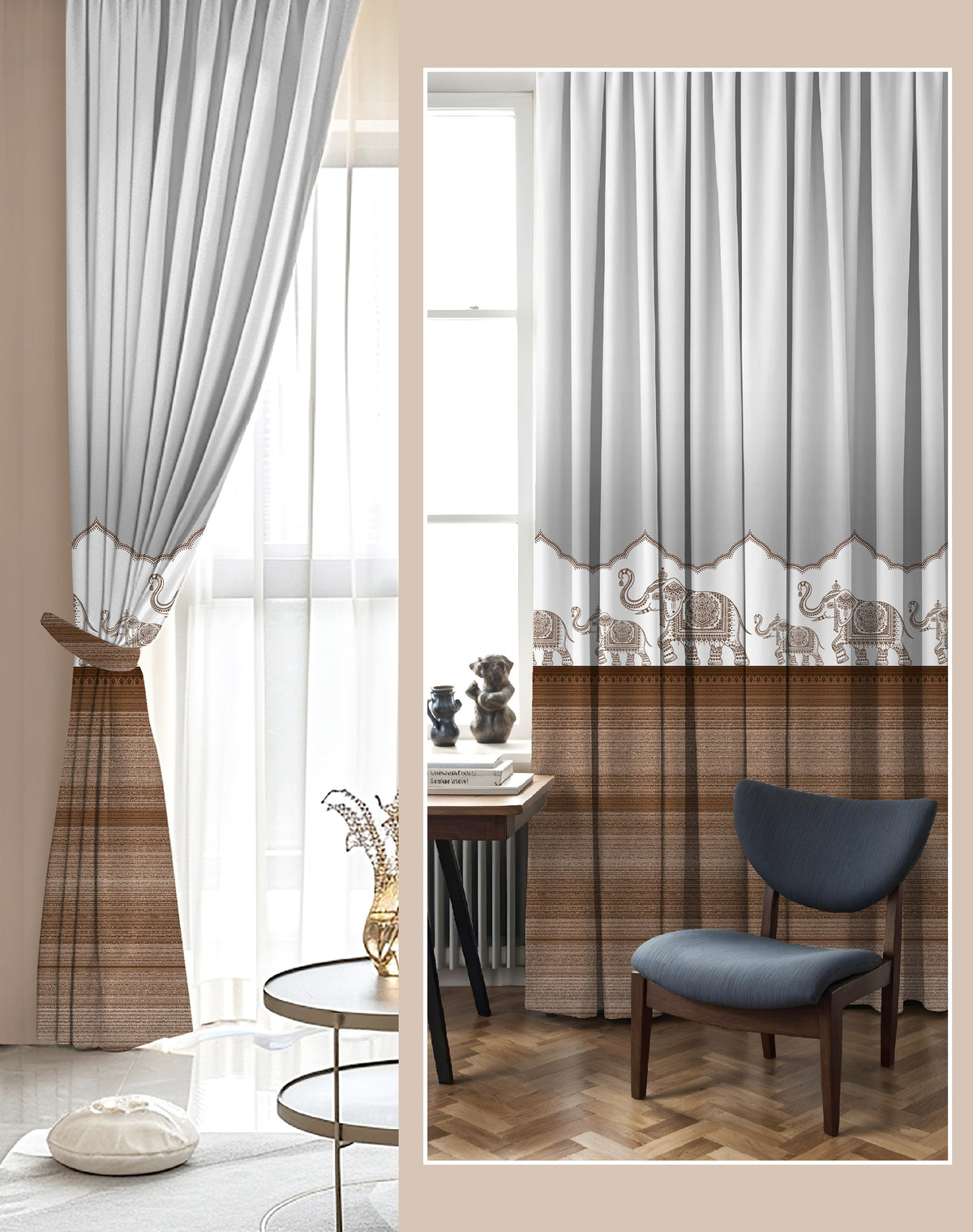 HERITAGE BROWN PRINTED ROOM DARKENING CURTAIN
