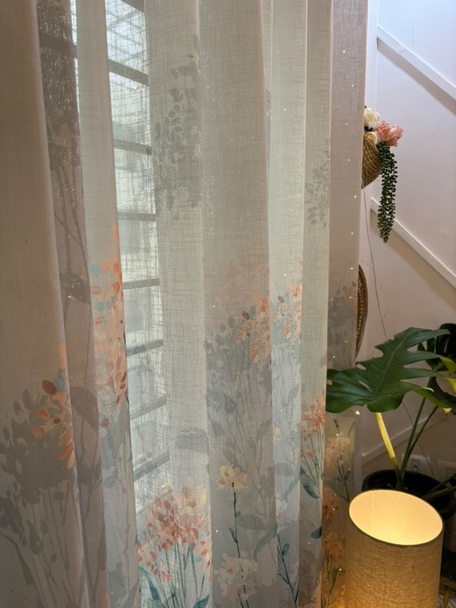 TROPICAL PINK LINEN PRINTED SHEER CURTAIN