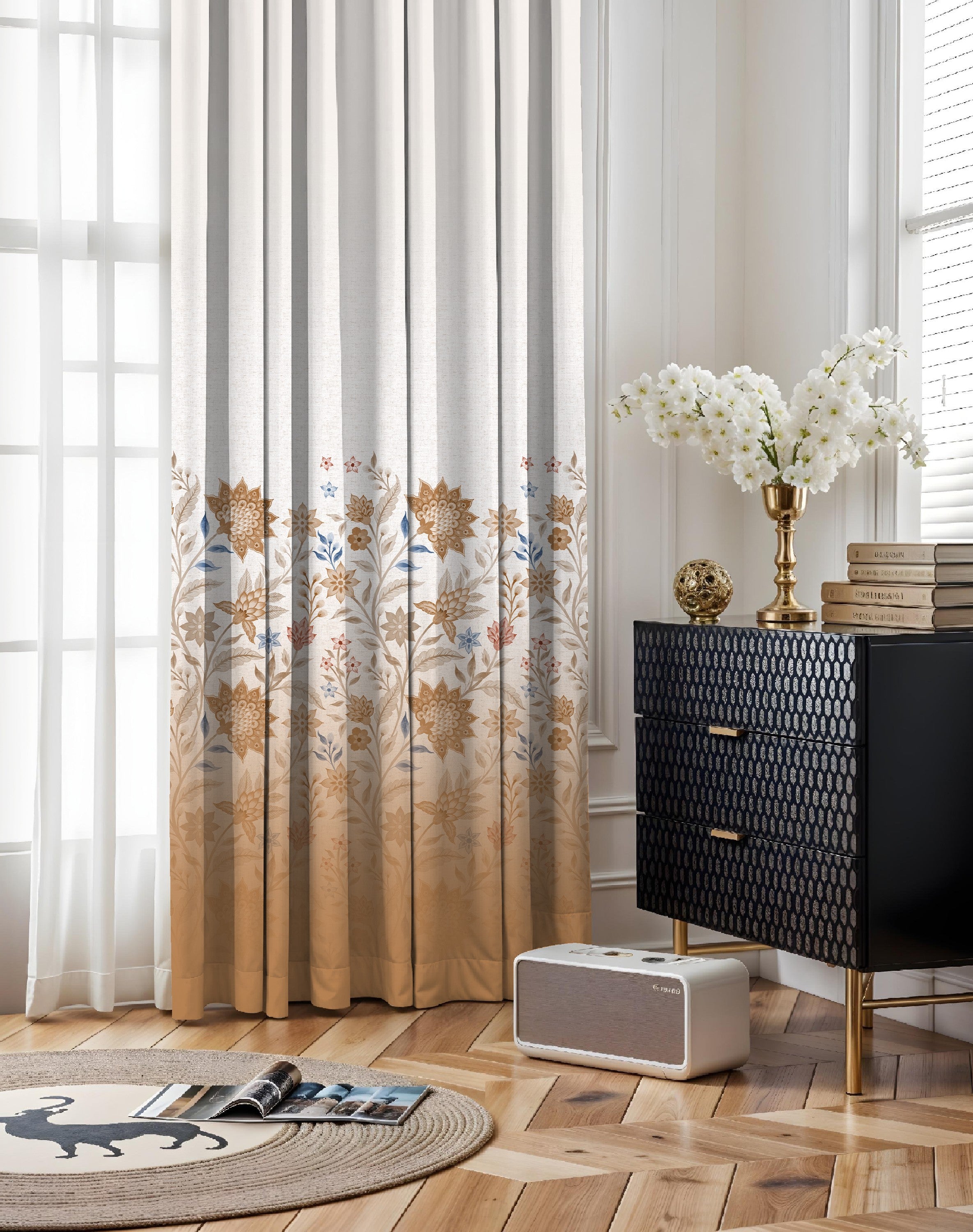 MAGNOLIA BROWN PRINTED ROOM DARKENING CURTAIN