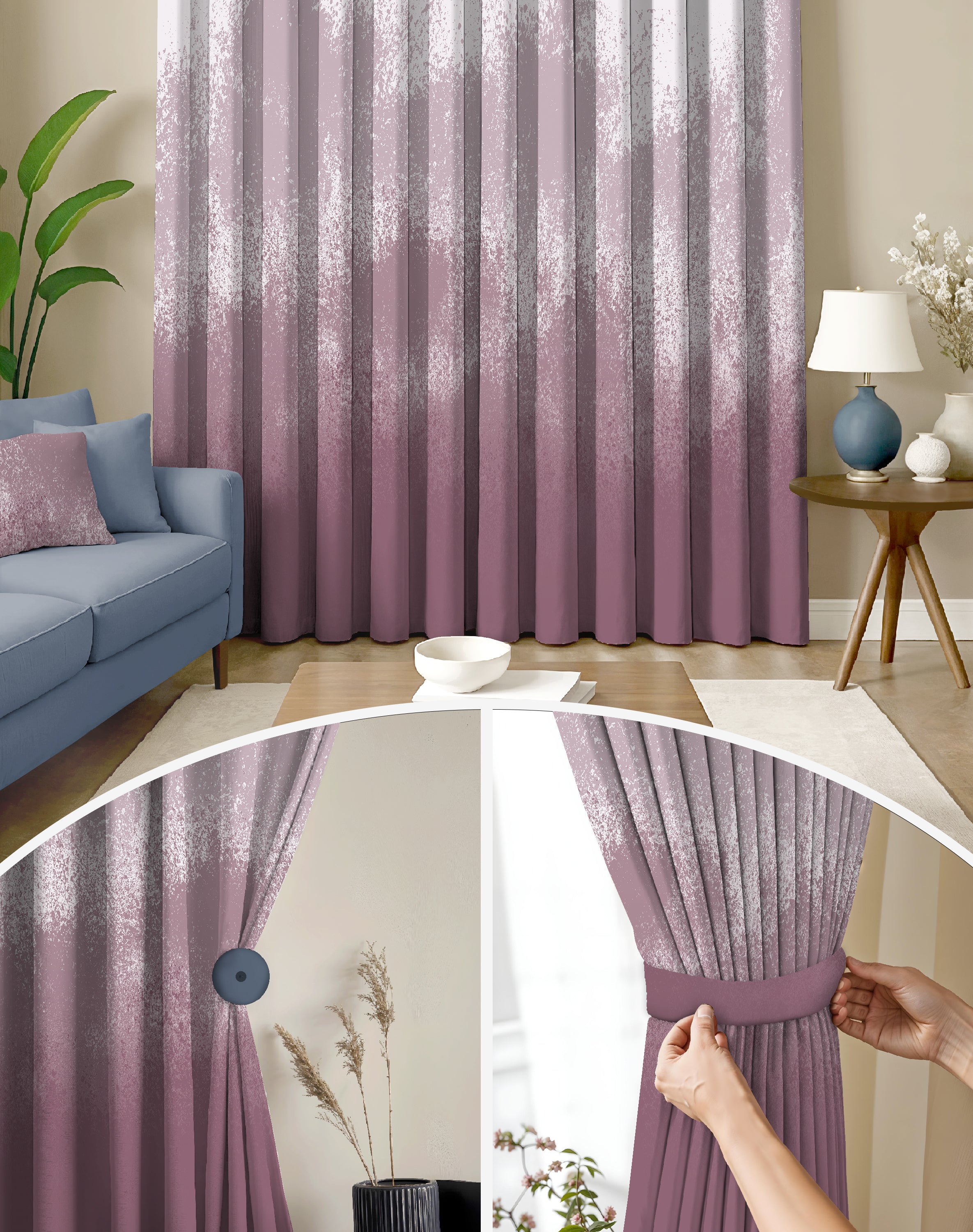 AUREX PURPLE PRINTED ROOM DARKENING CURTAIN