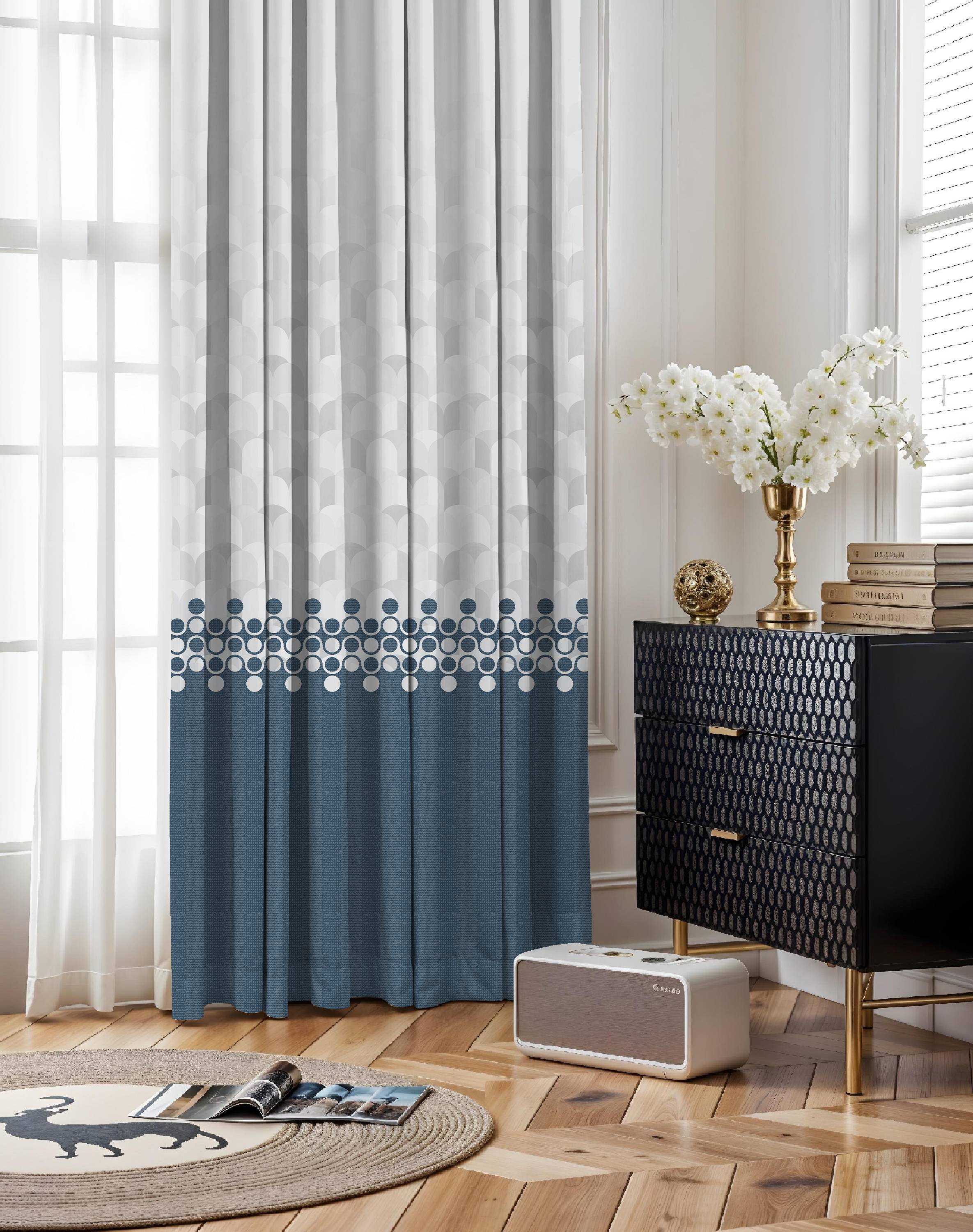 BLUSH BLUE PRINTED ROOM DARKENING CURTAIN
