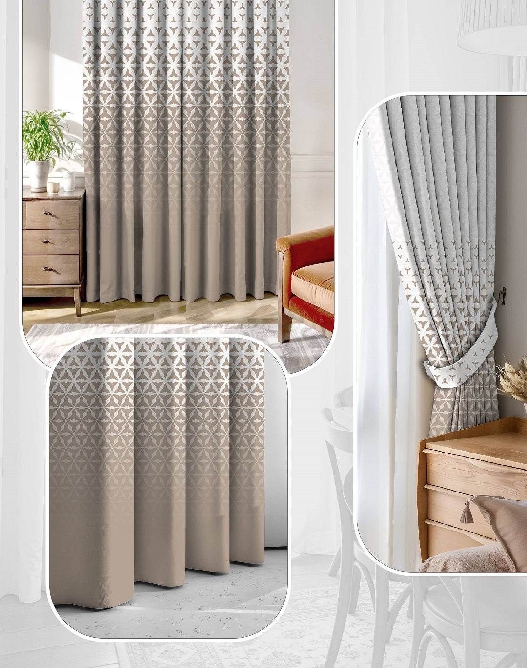 AURA BEIGE PRINTED ROOM DARKENING CURTAIN