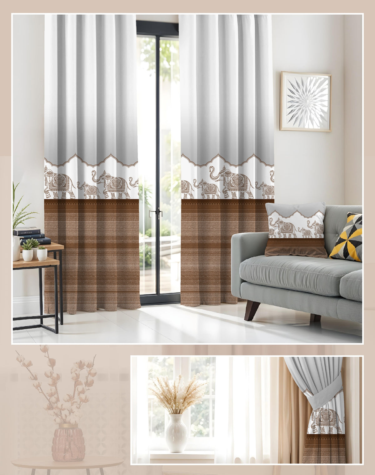 HERITAGE BROWN PRINTED ROOM DARKENING CURTAIN