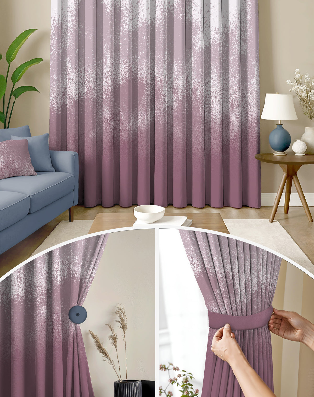 AUREX PURPLE PRINTED ROOM DARKENING CURTAIN