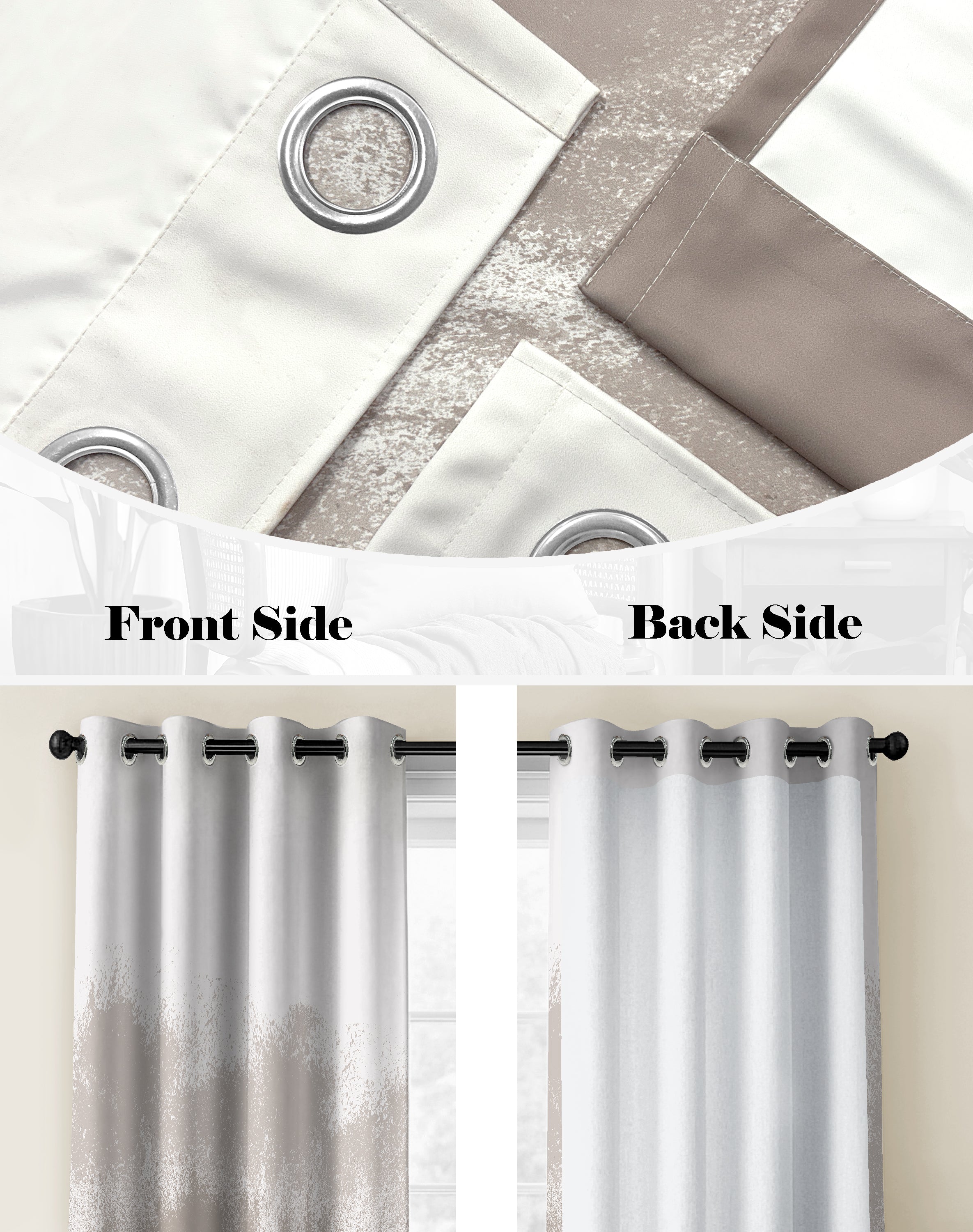 AUREX WARM GREY PRINTED ROOM DARKENING CURTAIN