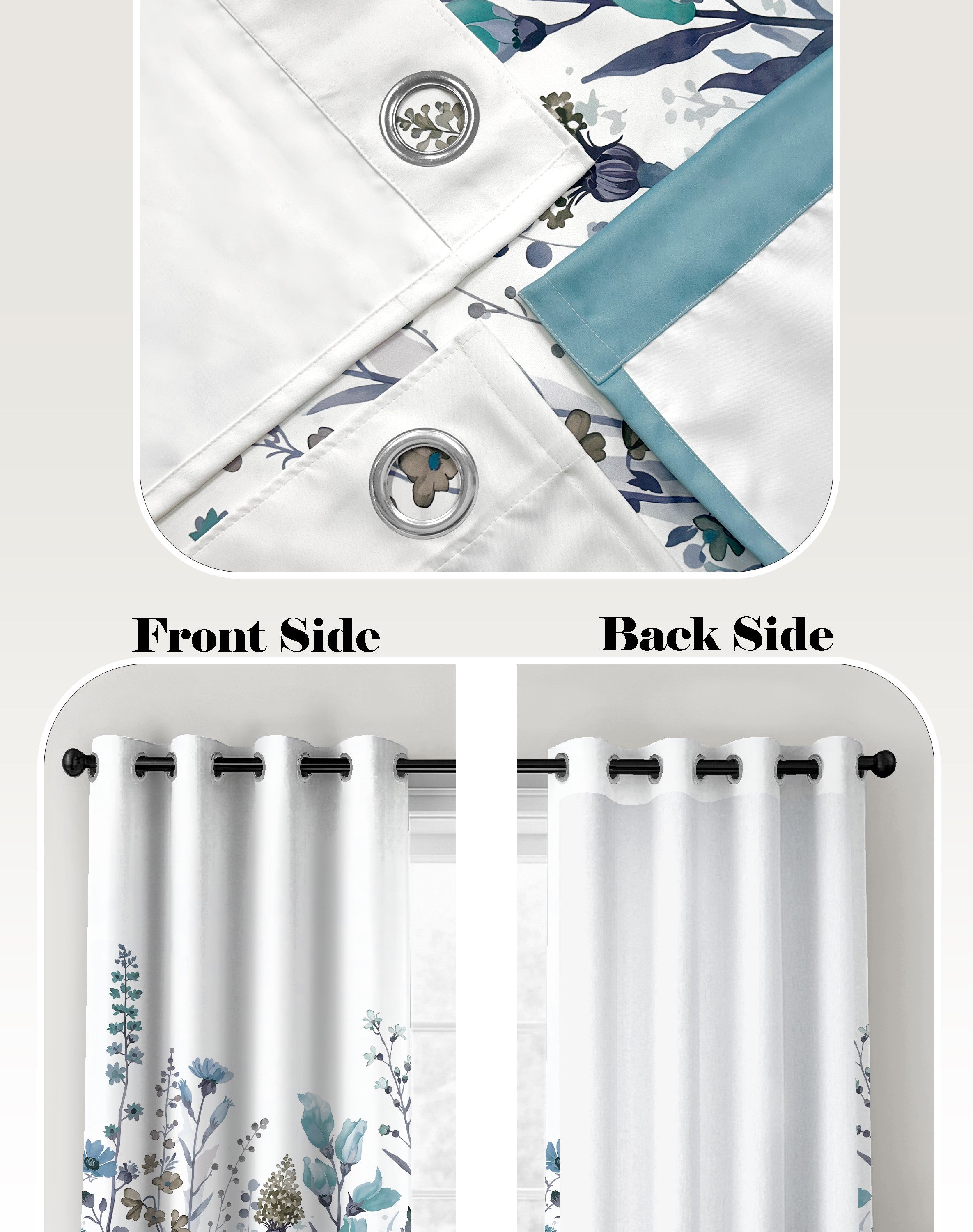 BLOSSOM STEEL BLUE PRINTED ROOM DARKENING CURTAIN