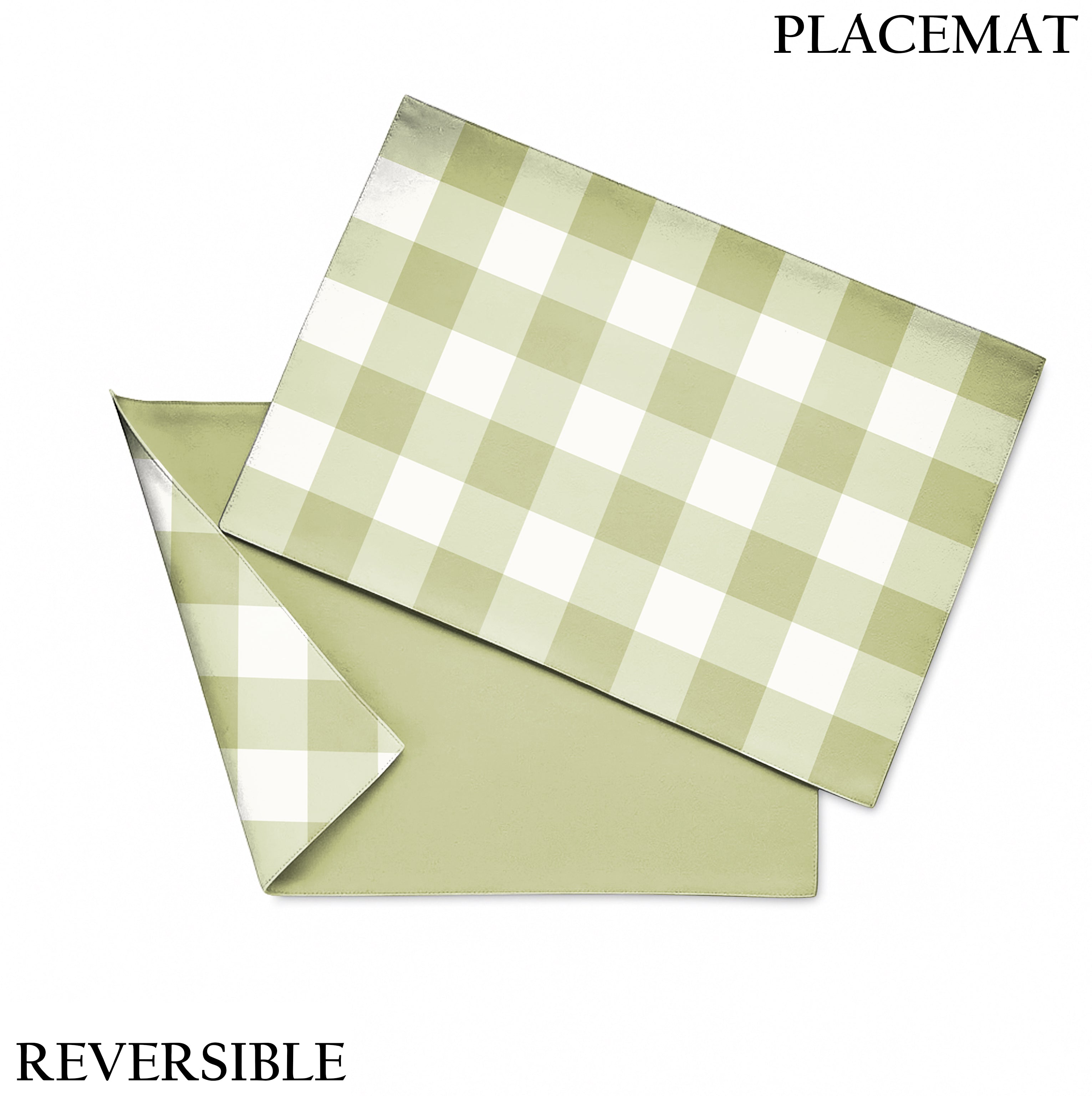 SPRING GALLERY OLIVE GREEN BIG CHECK REVERSIBLE PLACEMATS