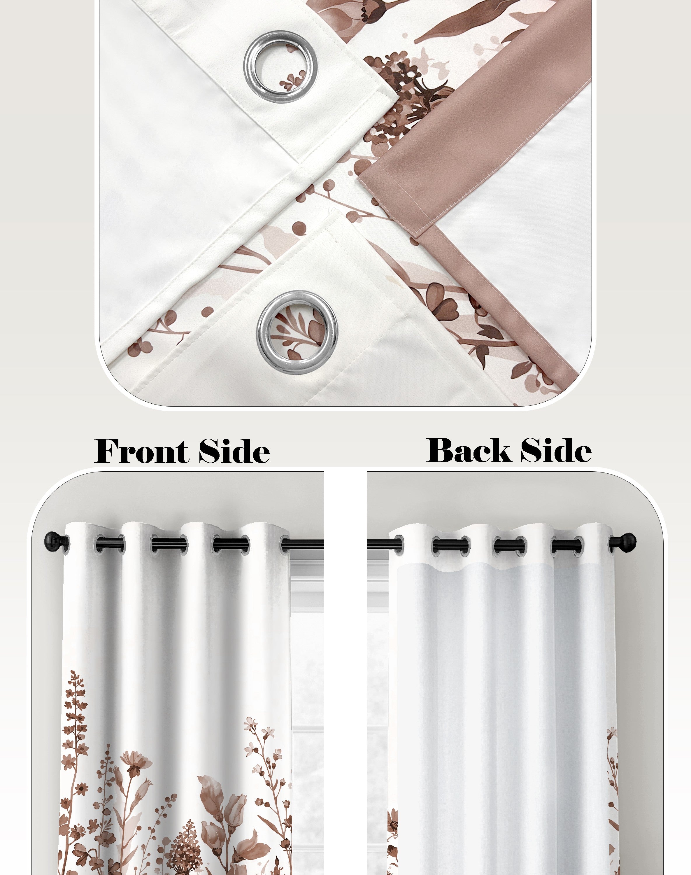 BLOSSOM ROSE BEIGE PRINTED ROOM DARKENING CURTAIN