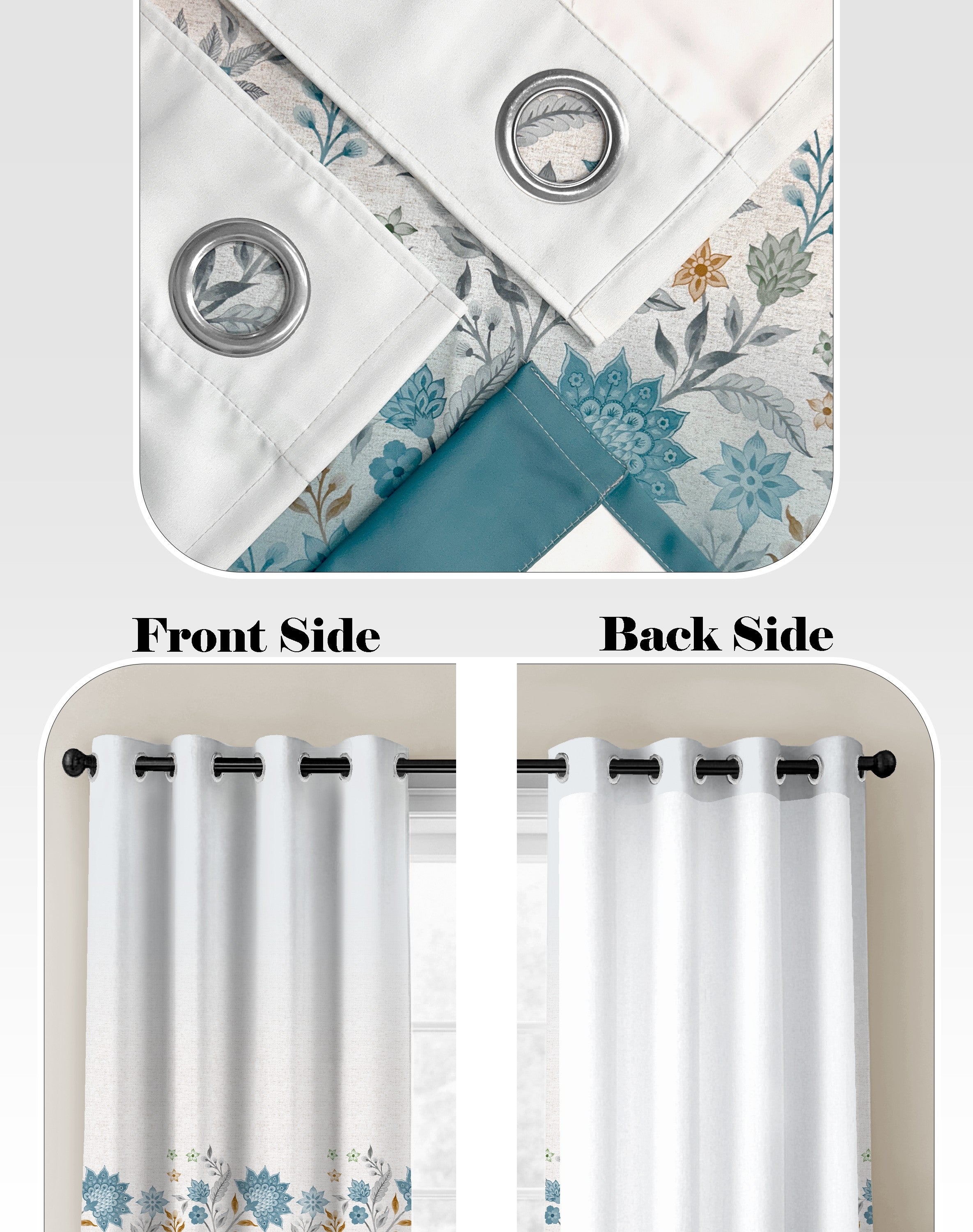 MAGNOLIA DUSTY CYAN PRINTED ROOM DARKENING CURTAIN