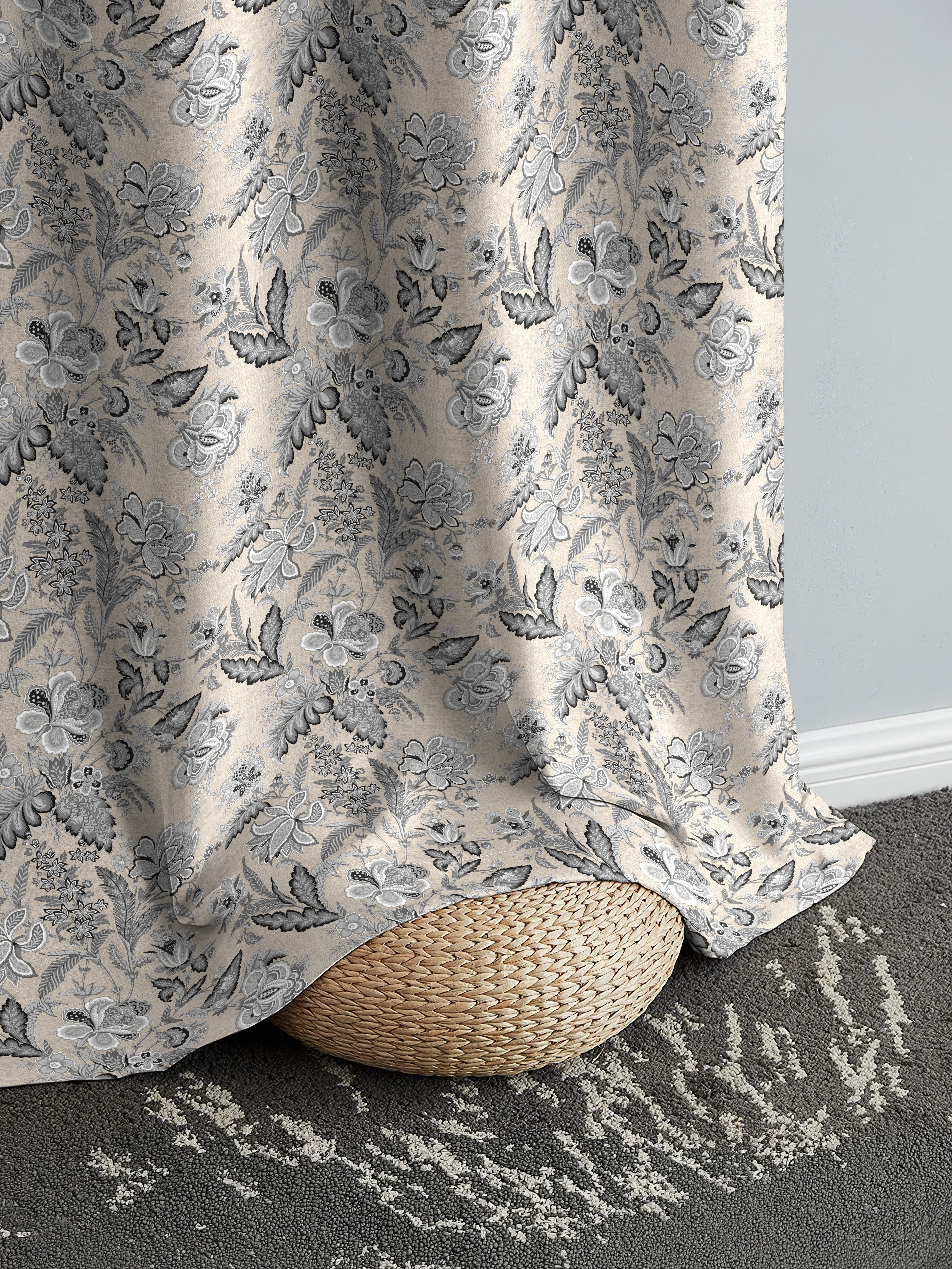 CALVIA MATTY GREY PRINTED ROOM DARKENER CURTAIN