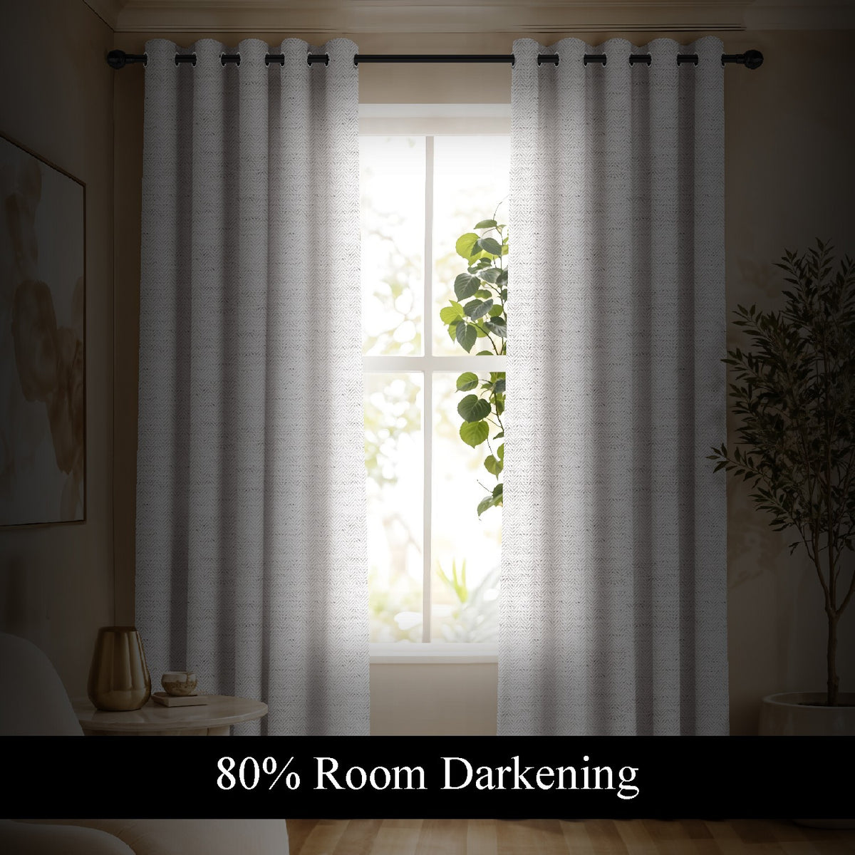 LINARA IVORY PRINTED ROOM DARKENING CURTAIN