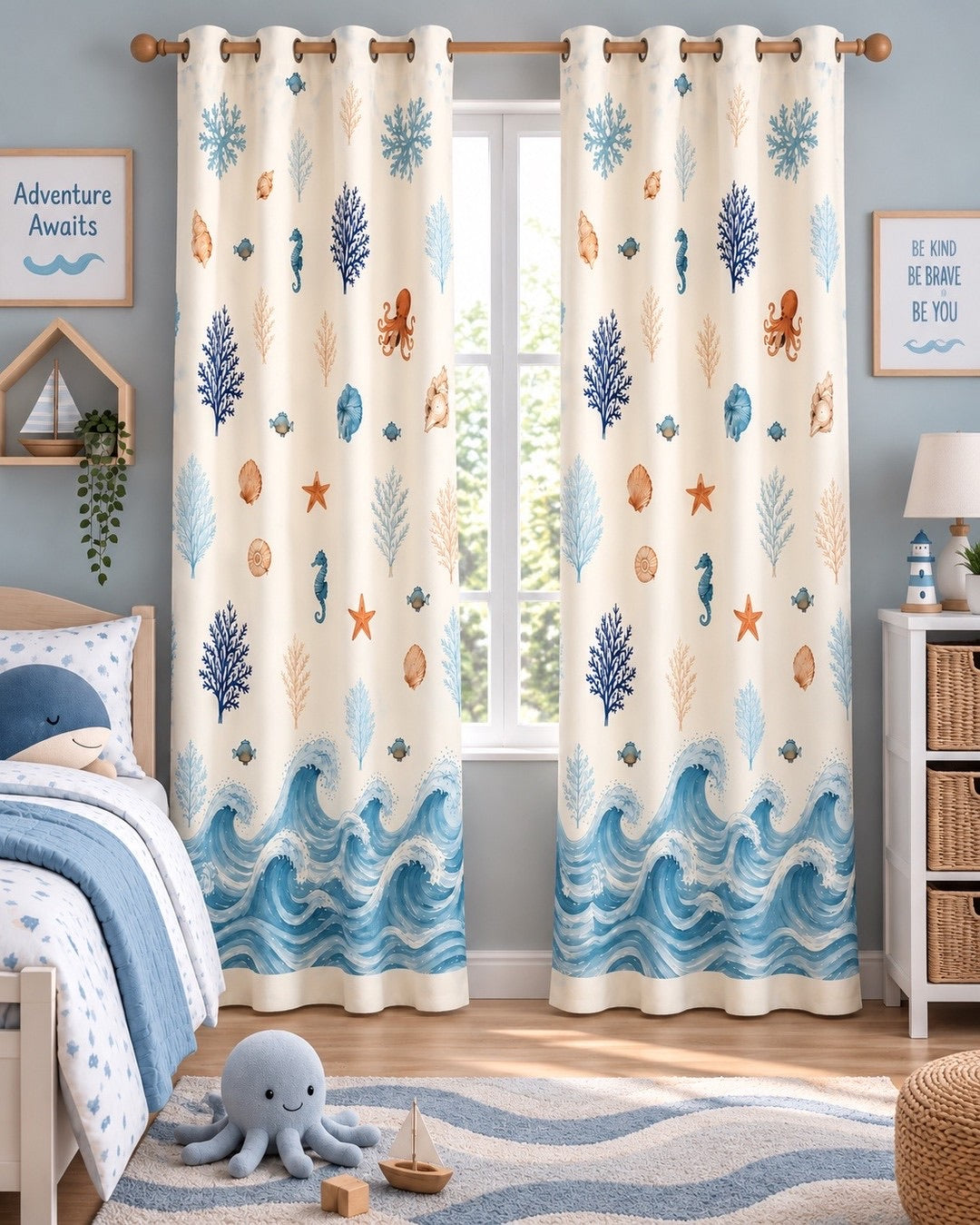 AZURE TIDE PRINTED CURTAIN